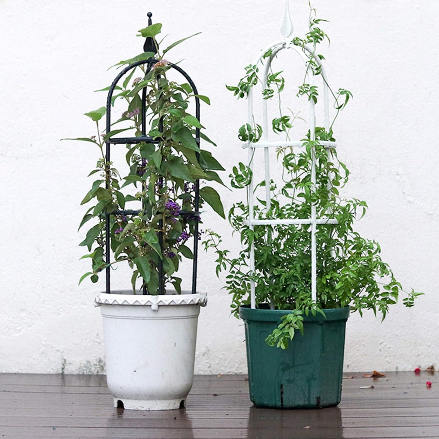 2Pcs Garden Obelisk Trellis, 23 Inch Metal Tower Obelisk Trellis Flower Support Trellis Support Metal Frame for Climbing Plants, Vines, Flowers (Black White)