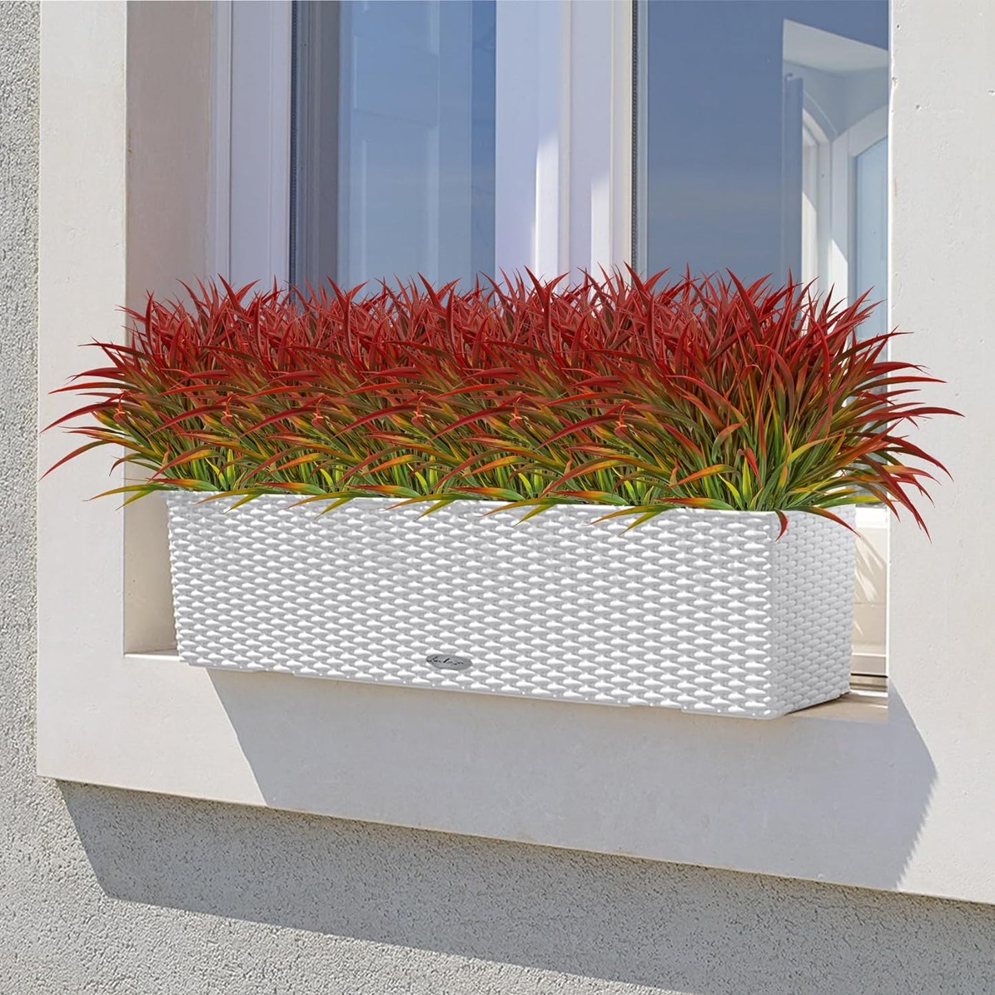 Ouddy Decor 16 Bundles Artificial Plants Outdoor Fake Grass Greenery Stems UV Resistant Faux Plastic Plants Shrubs for Autumn Home Garden Pathway Farmhouse Front Porch Harvest Thanksgiving Decor, Red