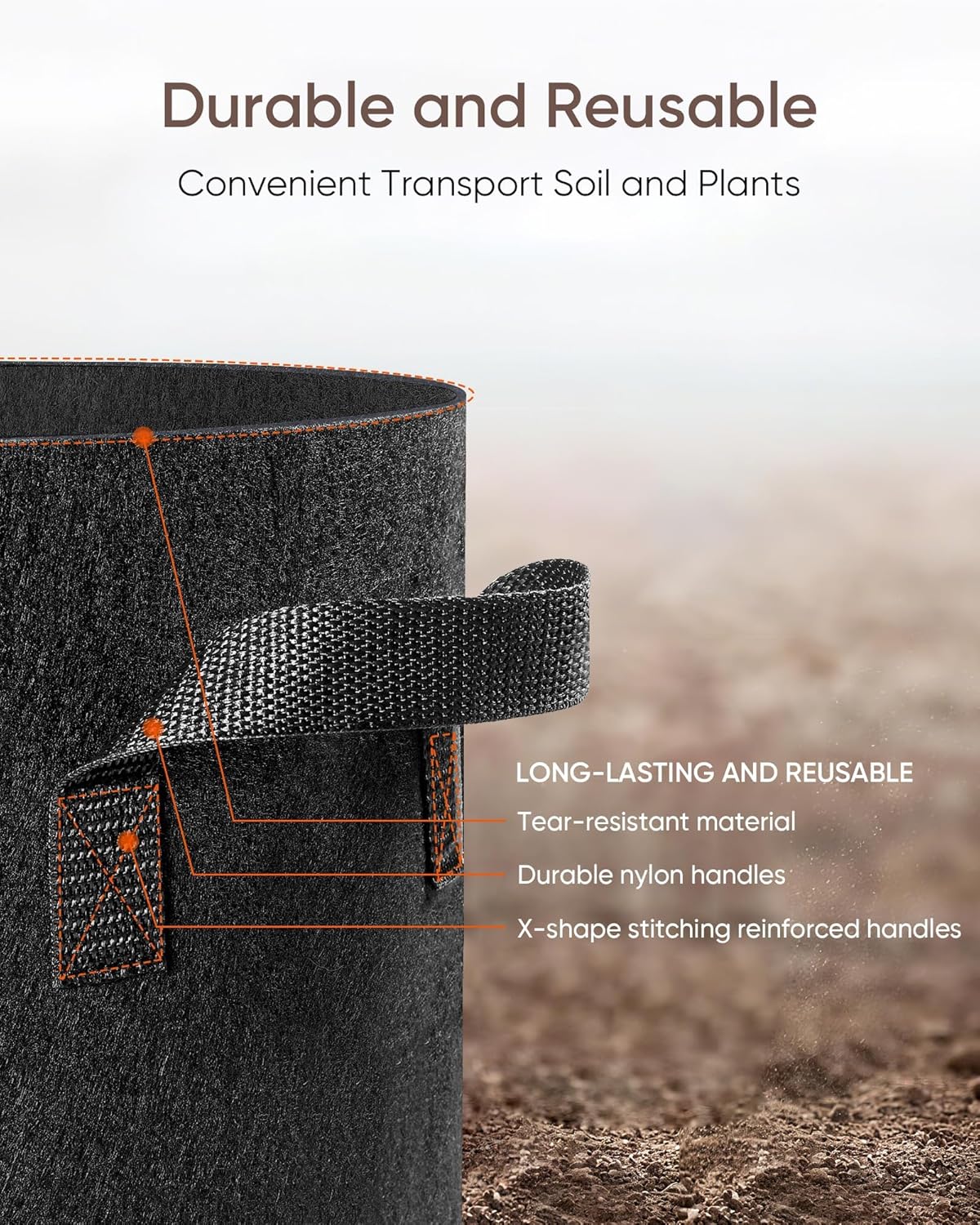 The Growing 5 Pack 10 Gallon Fabric Grow Bags，Thickened Aeration Nonwoven Fabric Plant Pots with Durable Handles,Heavy Duty 300G Planter Pot for Tomato, Fruits, Vegetables and Flowers, Black
