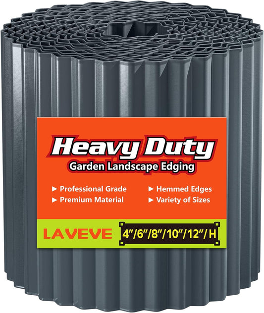 LAVEVE Corrugated Metal Garden Edging 8" x 20Ft, Landscape Edging Border for Lawn, Flower Bed, Garden Fence, Paver Edging (Dark Gray)