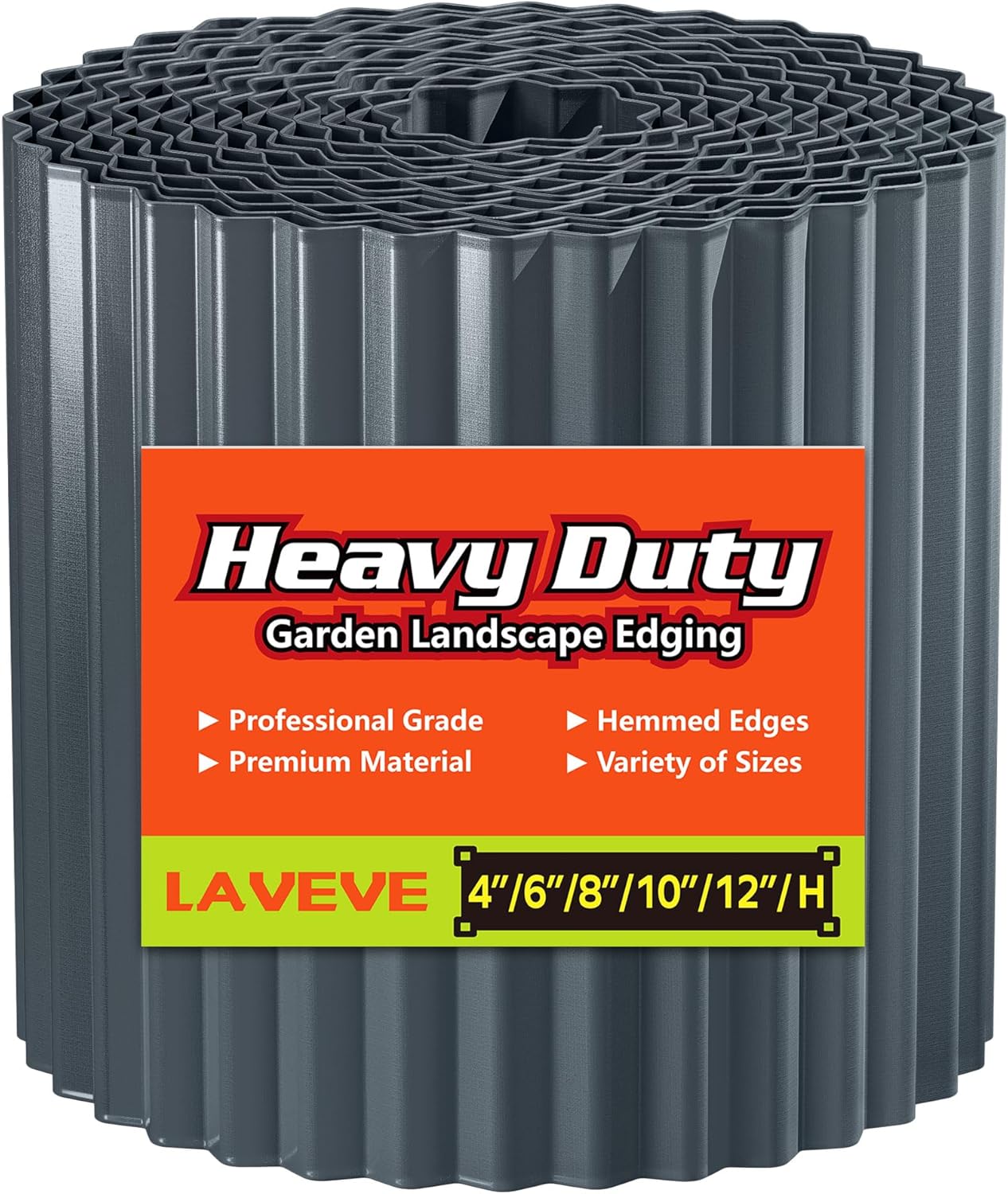 LAVEVE Corrugated Metal Garden Edging 4" x 10Ft, Landscape Edging Border for Lawn, Flower Bed, Garden Fence, Paver Edging (Dark Gray)