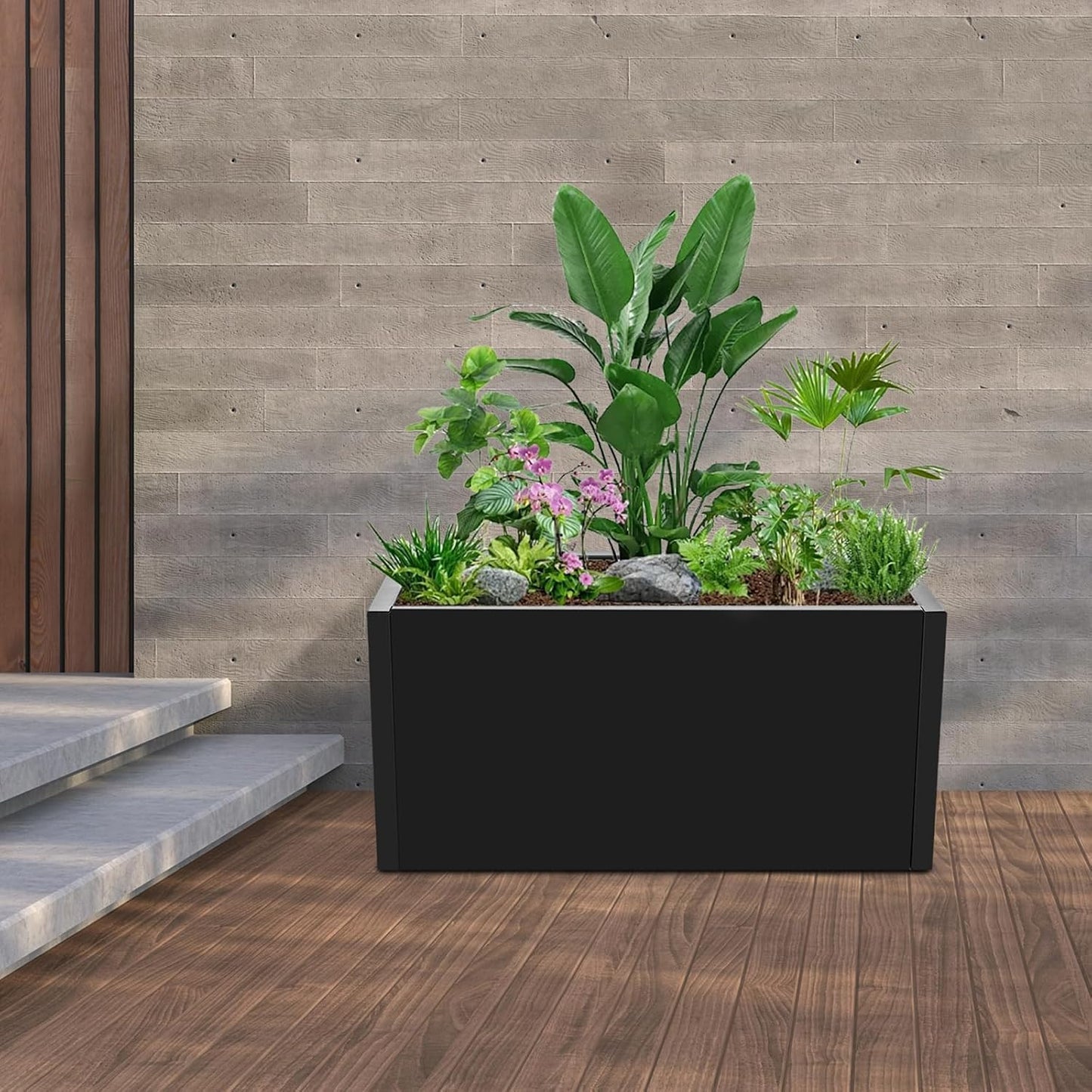 25" L x12 W x12 H Metal Flower Boxes Planter Boxes Outdoor Raised Garden Bed Indoor Outdoor Planting Bed Black Rectangle Planter Box for Patios Lawn Yard Decor Storage