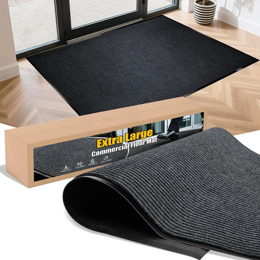 Extra Large Indoor/Outdoor Entrance Mat - 3 x 5 Feet, Rubber Border Door Mat Heavy Duty, Waterproof, Low-Profile, Easy to Clean, Rubber Entry Mat,Commercial Floor Mat, Charcoal Grey