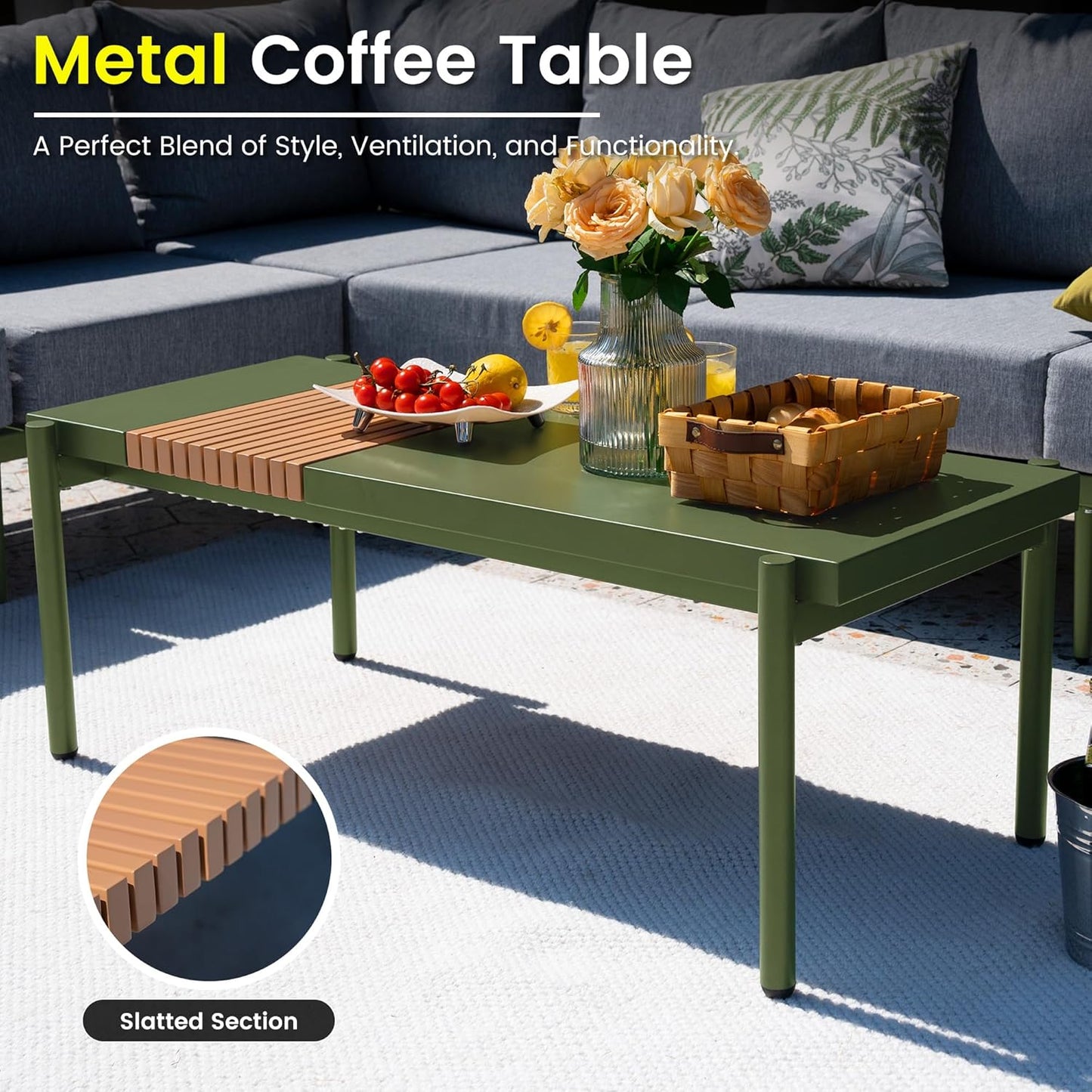 Sundale Outdoor 7 Pieces Metal Patio Furniture Set, Outdoor Sectional Sofa w/6 Inch Olefin Cushion and Coffee Table, Modern Outdoor Conversation Sets