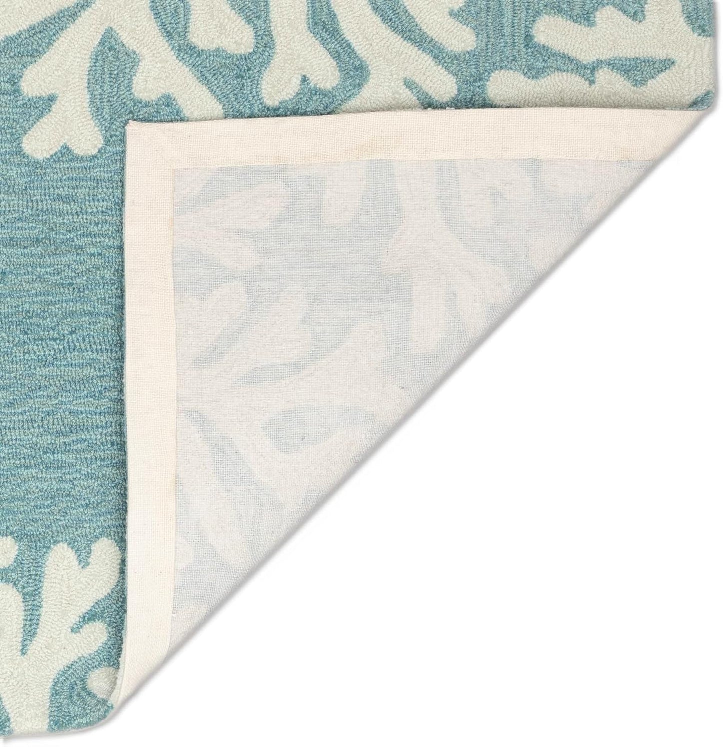 Liora Manne CAPRI Indoor/Outdoor Handmade Synthetic Blend Durable Area Rug - Traditional Border Coastal Beach Accent (Coral Border Aqua) (5' Round)