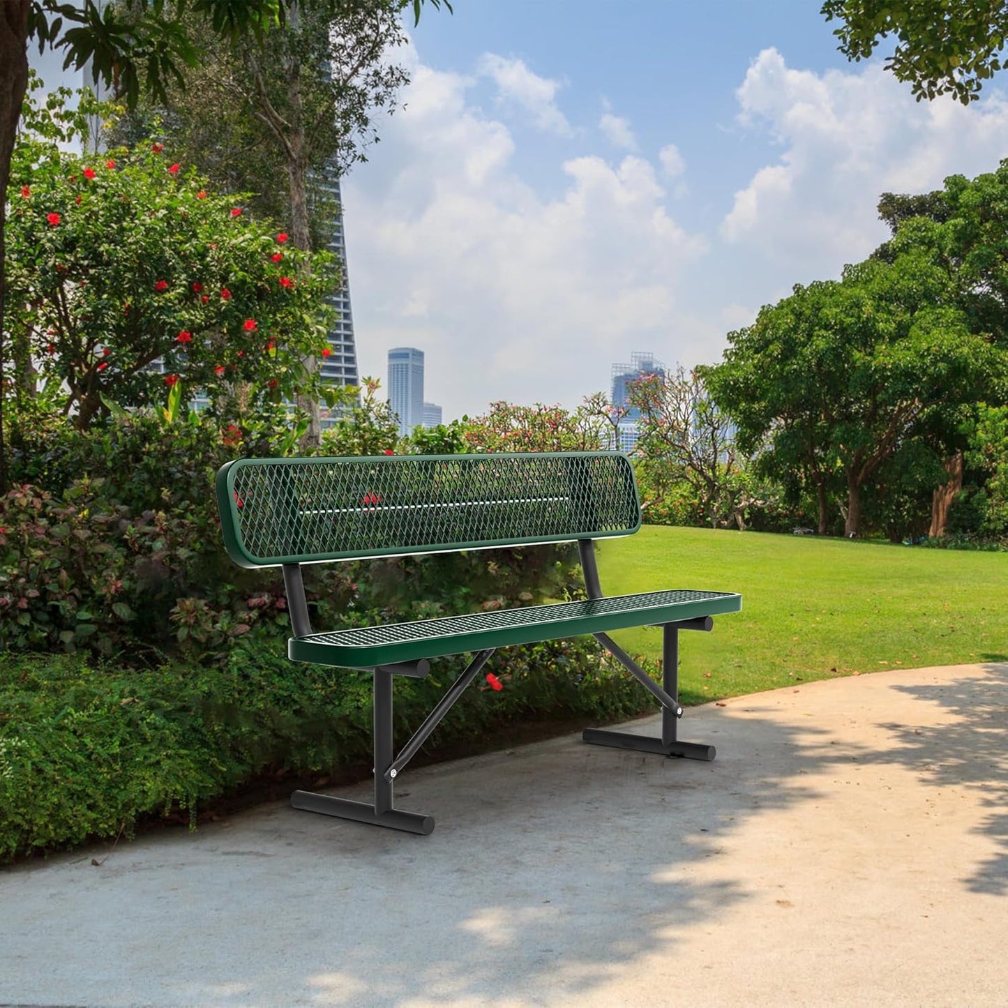 6FT Benches for Outside, Heavy-Duty Green Outdoor Garden Bench with Back, Metal Park Bench, Commercial-Grade Seating,Industrial Bench Patio Bench Furniture for Beach Yard School Shopping Centers