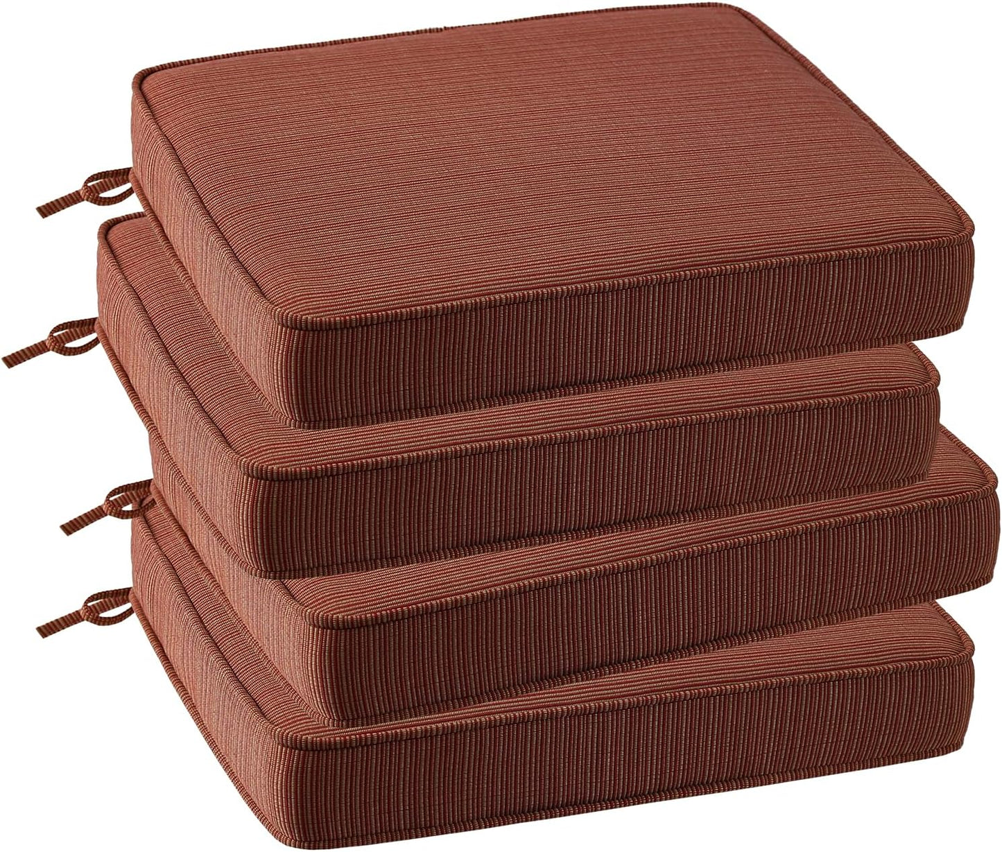 Outdoor Square Corner Seat Cushion, 19"x19"x3", Set of 4, Non Slip Seat Cushion Pads with Removable Cover for Patio Furniture, Garden Yard Lawn, Dark Yellow Tan Stripe