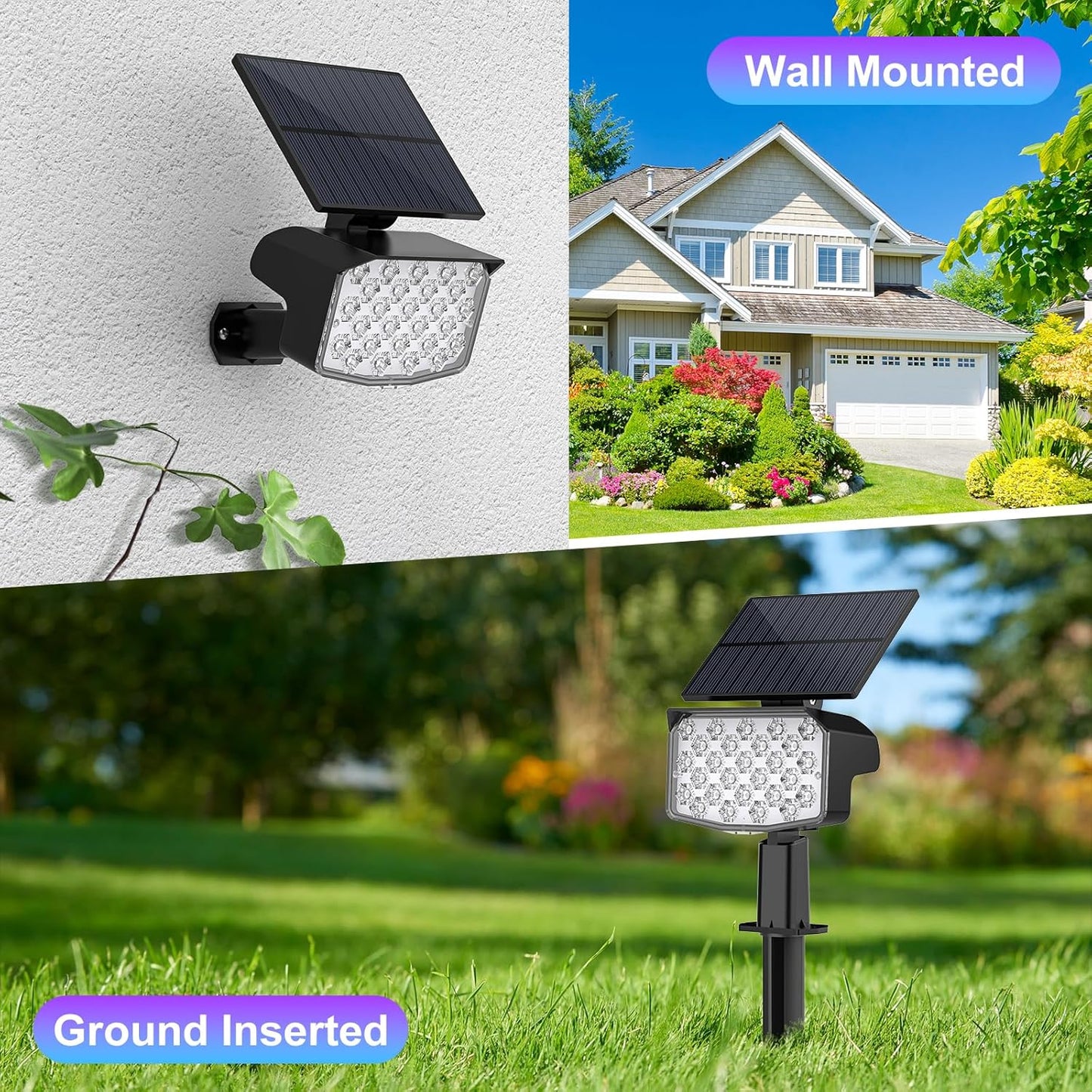 WELALO Solar Color Changing Spot Lights Outdoor, Waterproof Solar Christmas Lights with 9 Modes, Multicolor RGB Landscape Spotlights for Yard Driveway Patio Halloween Christmas Decorations, 2 Pack