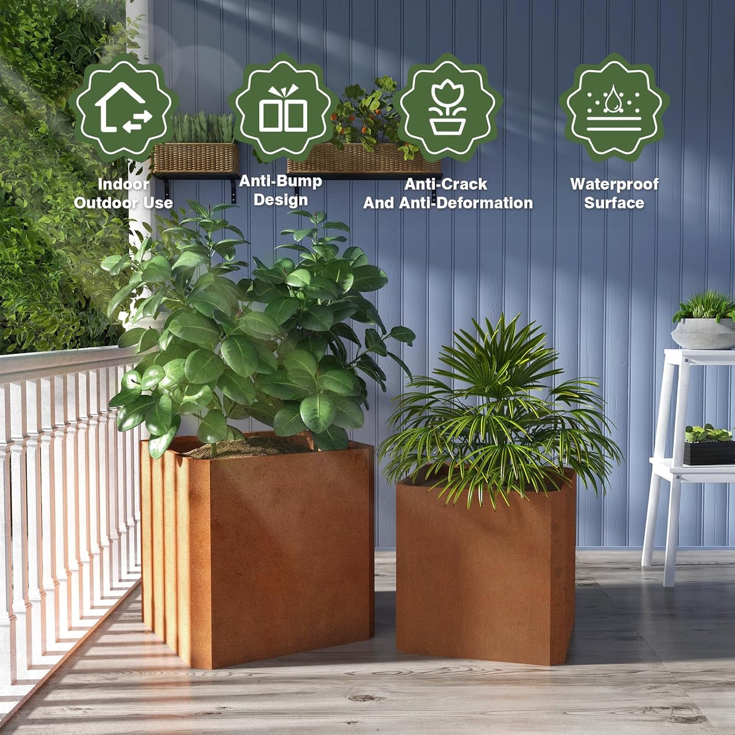 Corten Steel Planter Box-26"x26"x26"-Large Square Planter Matel -Outdoor Indoor- Heavy Duty Rustic Tall Planter Flower Pot Commercial Residential for Patio Porch Deck Home Backyard