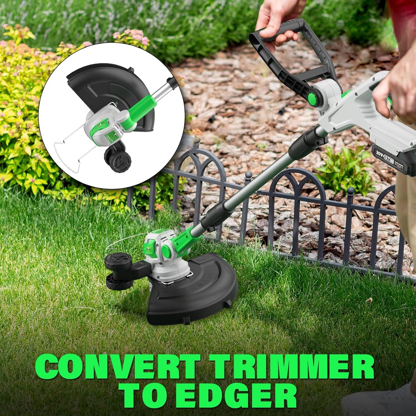 SOYUS 20V Cordless Electric Weed Wacker, 12 Inch String Trimmer Battery Powered with 2X 2.0 Ah Battery and 8 Pack Replacement Spools, Lightweight Grass Trimmer for Yard Work