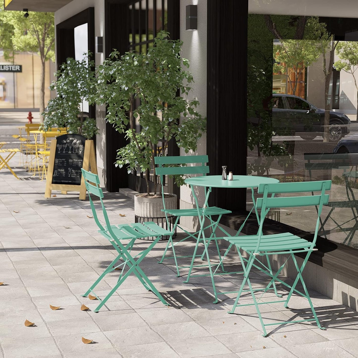 Grand patio 3-Piece Steel Foldable Bistro Set, 2 Chairs and 1 Table, Weather-Resistant Outdoor/Indoor Conversation Set for Patio, Yard, Garden-Macaron Blue