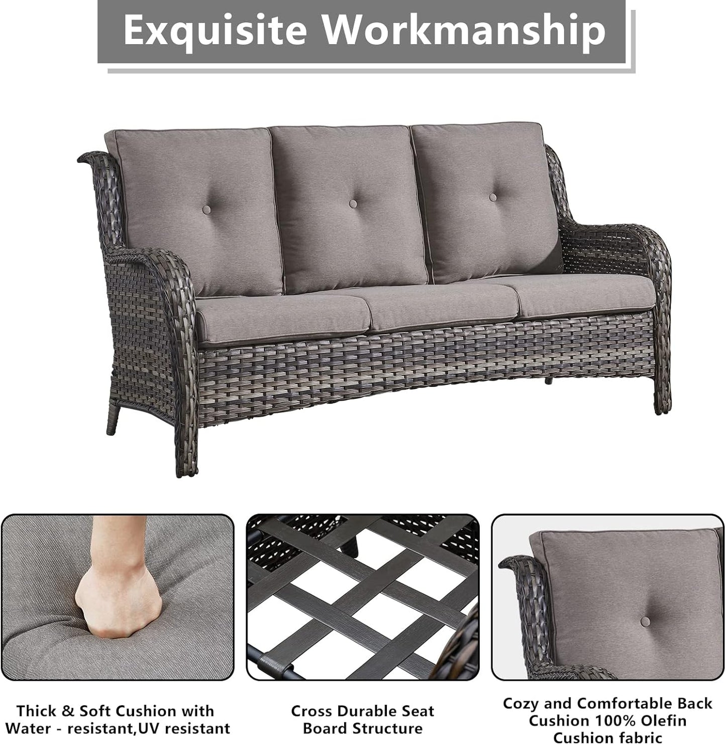 Outdoor Wicker Patio Furniture Set - 5 Piece Rattan Patio Conversation Set with 2 Rocking Swivel Chairs,2 Ottomans and 1 Sofa for Porch Deck Backyard Garden(Mixed Grey/Grey)