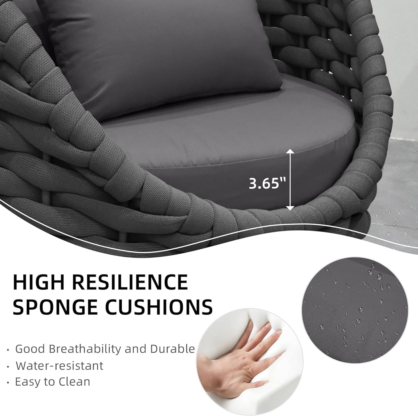 TWT Aluminum Outdoor Patio Furniture Set, 4 Pcs Textilene Armchairs Modern Outdoor Conversation Set Outdoor Single Sofa with Upgrade Cushion and Coffee Table for Balcony, Dark Grey