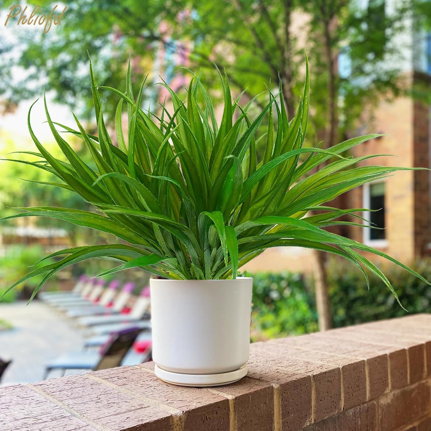32 Pcs Artificial Grass Fake Plants 17.3in Outdoor Plants UV Resistant Faux Greenery Stems Fake Grass for Home Window Garden Office Patio Pathway Front Porch Halloween Décor Green