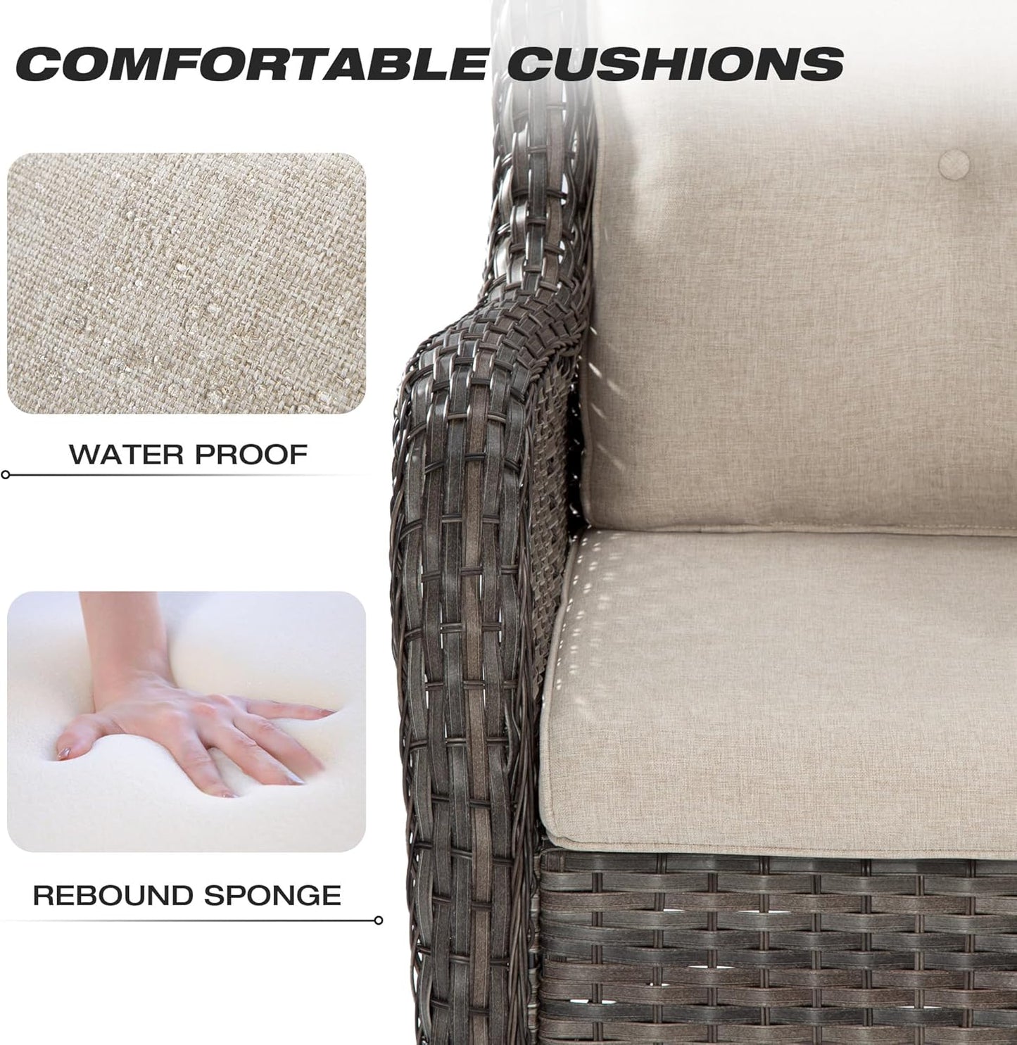 Joyside Wicker Patio Furniture Set 6 Piece Set with 1 Three-Seat Sofa, 2 Swivel Rocker Chairs, 2 Ottomans and 1 Side Table, Outdoor Furniture Patio Conversation Sets(Mixed Grey/Beige)