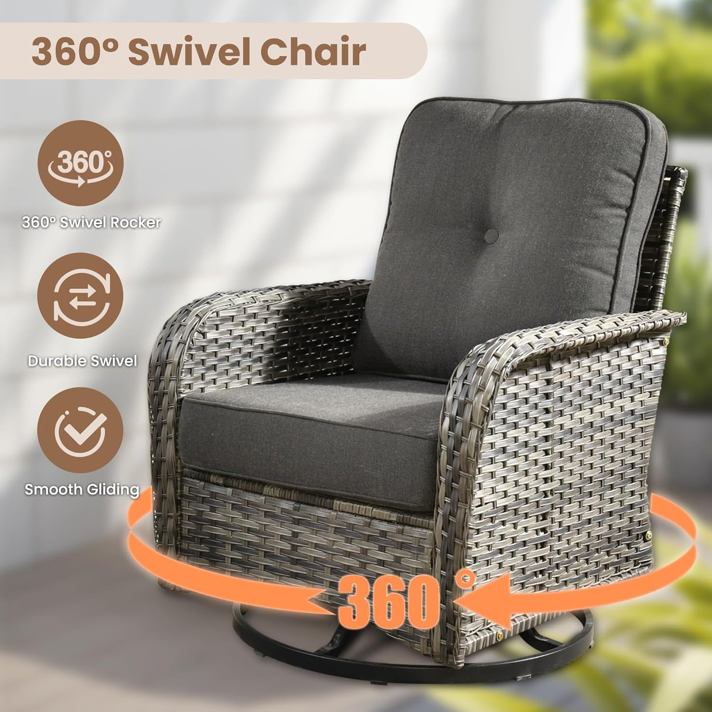 HOOOWOOO Patio Furniture Set,8 Pieces Outdoor Conversation Set,All Weather Wicker Loveseat Sofa Set with High Back Swivel Rocking Chairs Tables,Black