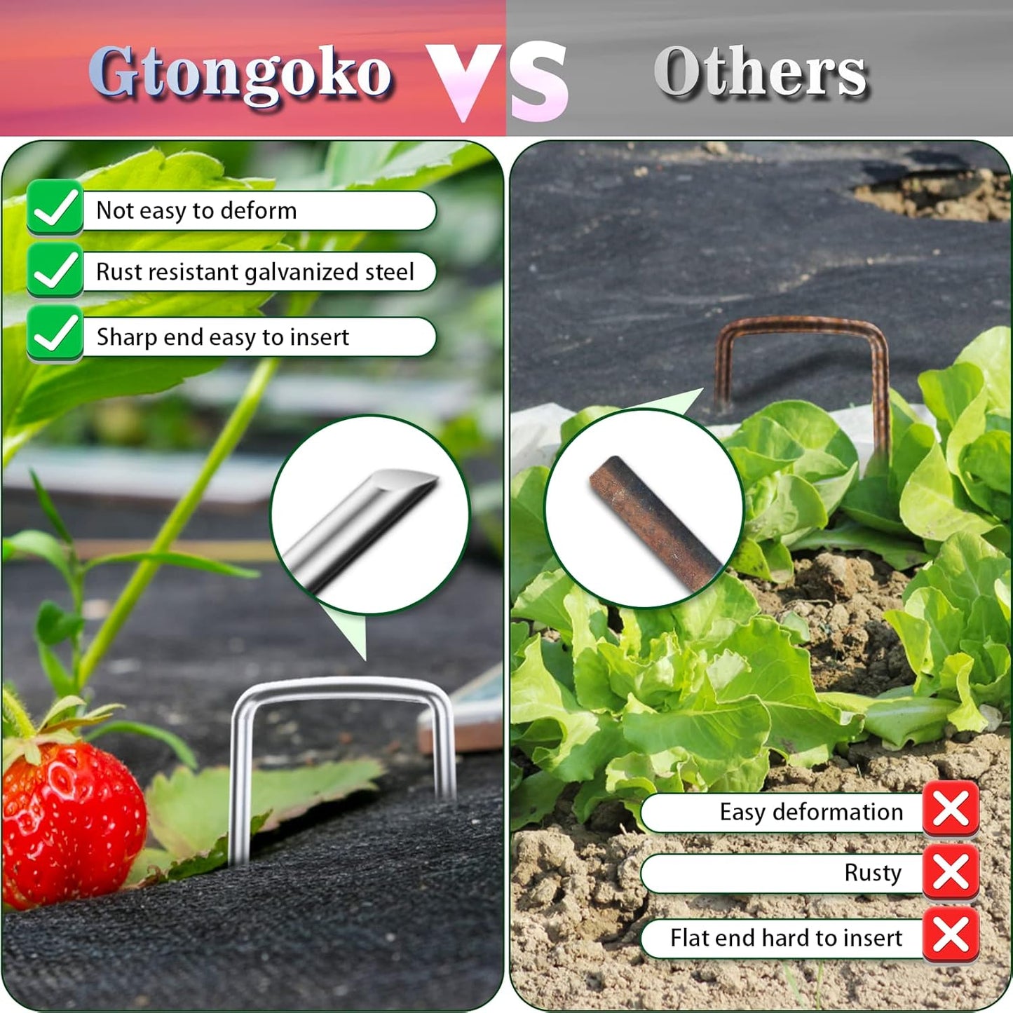 Gtongoko 500 Pack Galvanized Landscape Staples Garden Stakes Plant Cover Stakes 6 Inch 11 Gauge SOD Staples Ground Stakes for Landscaping Securing Weed Barrier Fabric