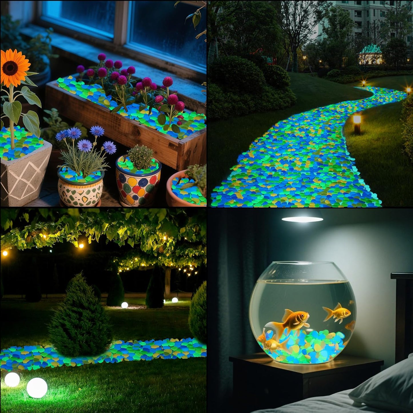 0.7LB 25-27mm Color Glowing Rocks for Driveway Glow in The Dark Rocks for Fish Tank Luminous Pebble Stones for Lawn Landscape Decor Garden Patio Aquarium Walkway