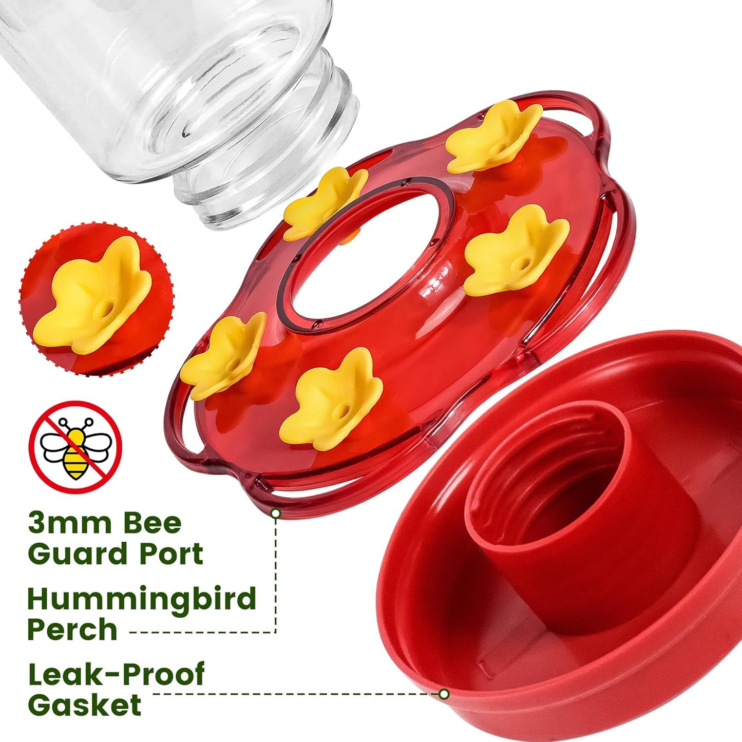 Plastic Hummingbird Feeders for Outdoors Hanging Ant and Bee Proof, 2 Pack 15 Ounces Red Hummingbird Feeder with 5 Feeding Ports and Perches, Built-in Ant Moat, Outside Garden Décor (Plastic, 2)