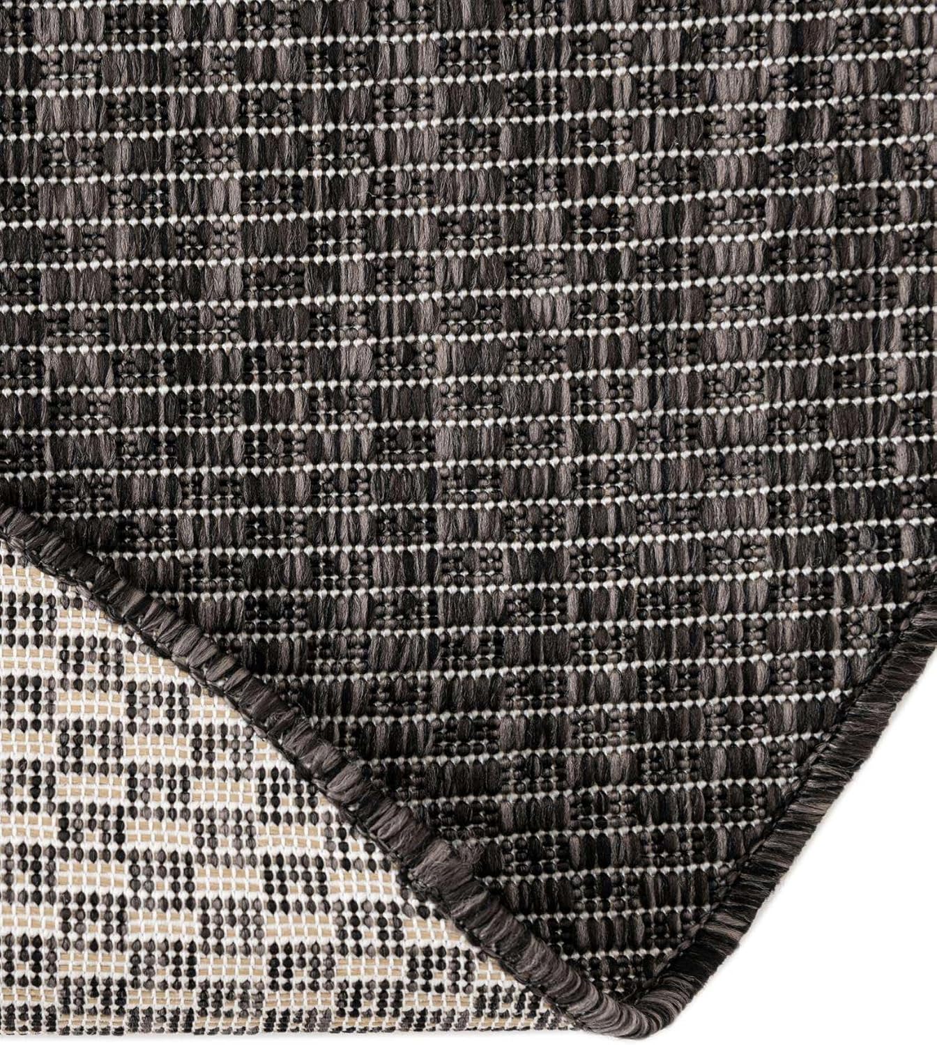 Unique Loom Collection Casual Transitional Solid Heathered Indoor/Outdoor Flatweave Area Rug (3' 1" x 6' 1" Hearth, Black/Ivory)