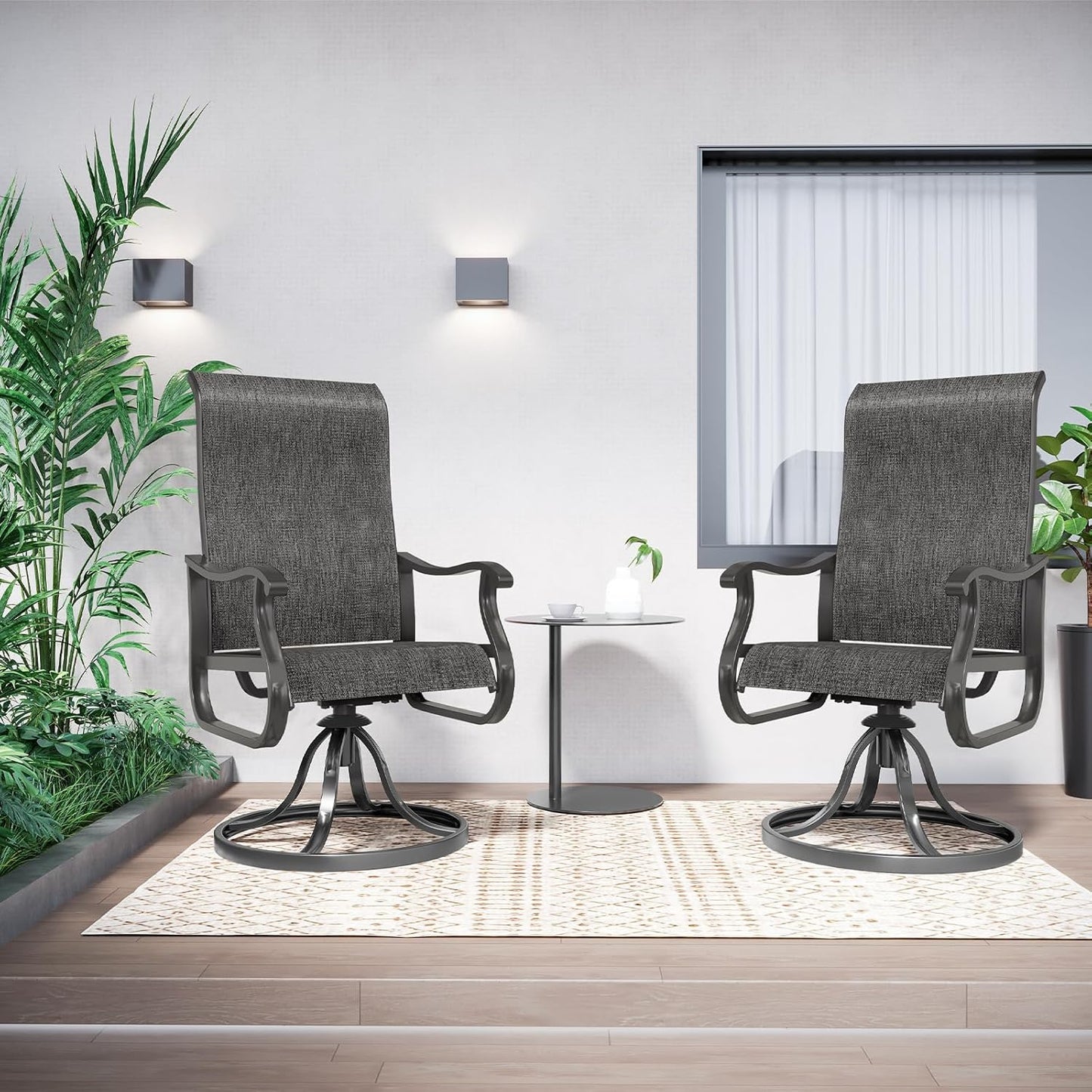 Amopatio Patio Swivel Chairs Set of 2, Outdoor Swivel Rocker Dining Chairs with All Weather Textilene High Back & Metal Frame, for Backyard Deck Lawn Garden, Dark Grey