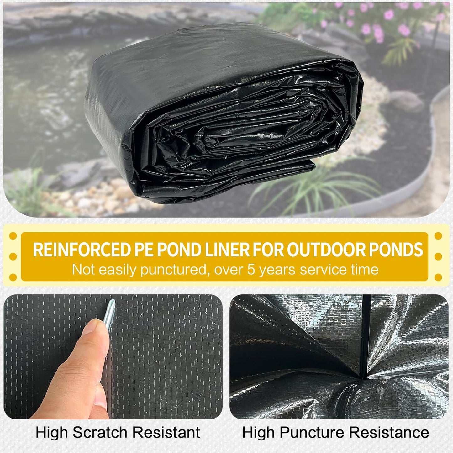 yeezoo 36X45FT Reinforced Large PE Pond Liner, KOI Pond Liners for Outdoor Ponds, Enhanced 5-Layer Structure Pond Liner for Fish, Duck, Garden Raised Bed and Waterscape Pond(0.82oz/sq ft Thickness)