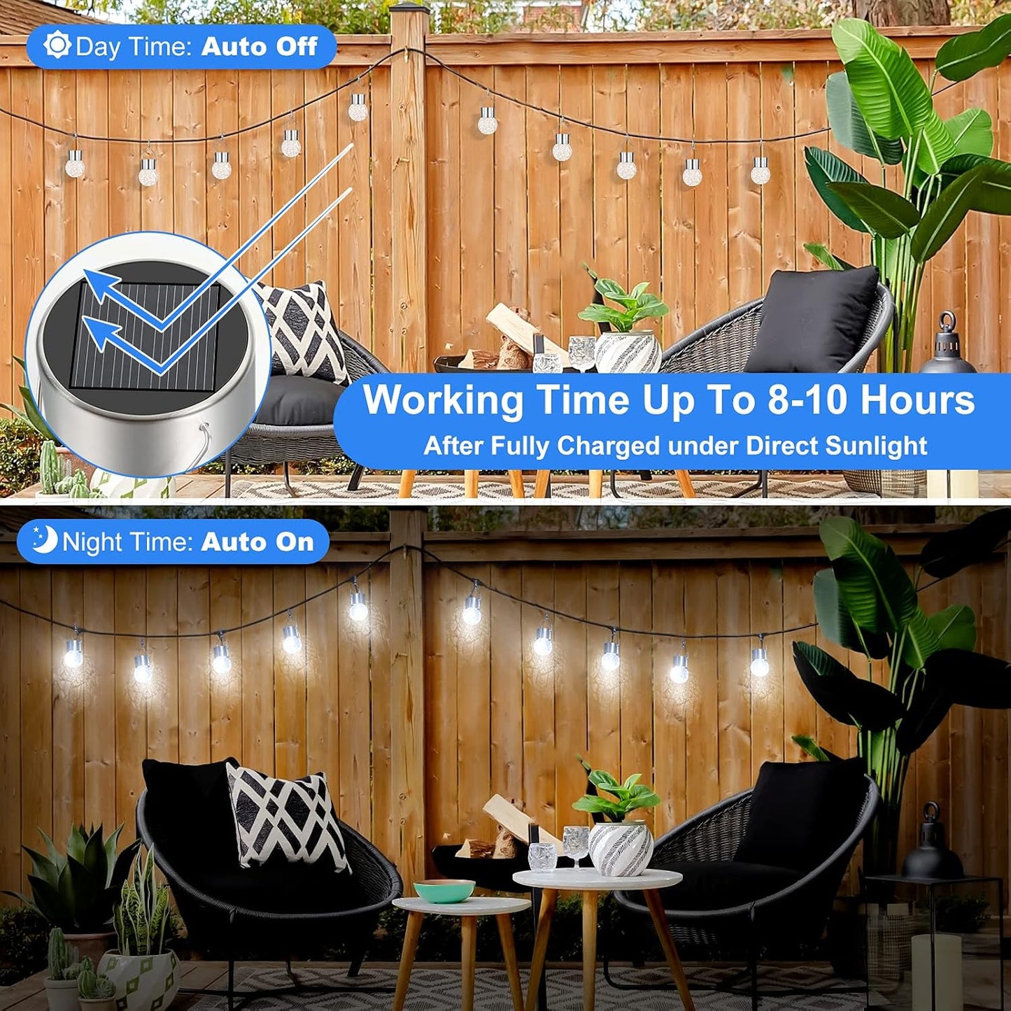 12Pack Outdoor Hanging Solar Lights - Solar Powered Crackle Glass Ball Lights Waterproof Tree Hanging Outdoor Globe Lights with Hook for Garden Balcony Patio Christmas Party Decoration, Daylight White