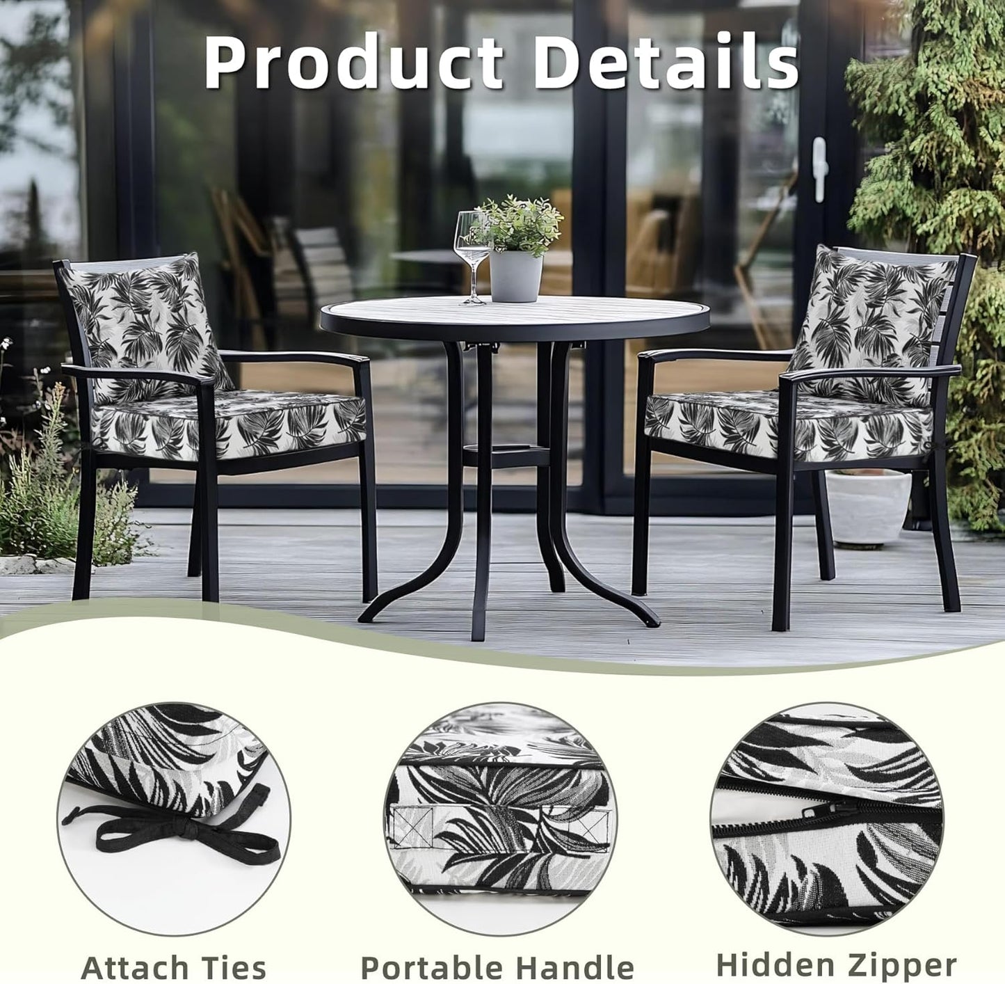 Favoyard Outdoor Seat Cushion 24 x 24 x 4 in Waterproof Pattern Fade Resistant Cover Removable Patio Furniture Cushions Deep Seat & Back Cushion Set with Adjustable Straps for Patio Chair Sofa Couch