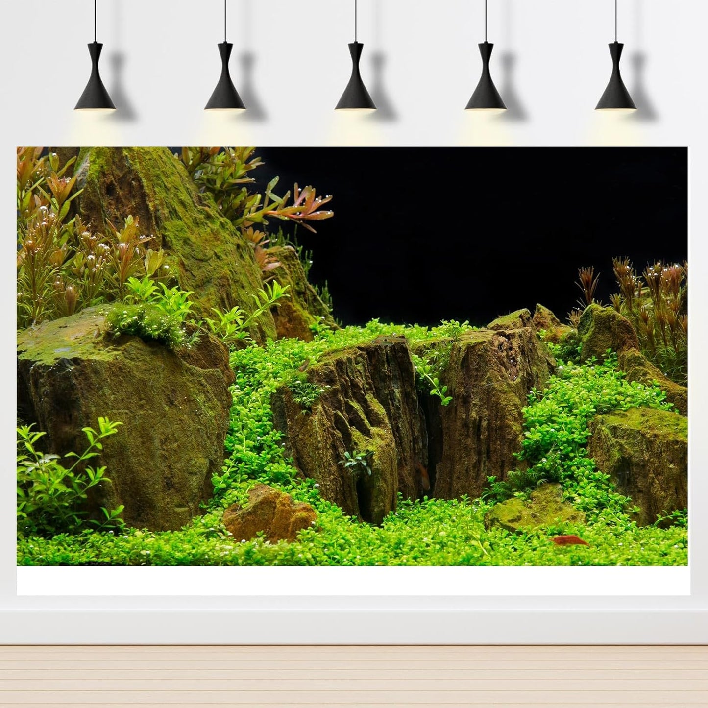 Aquarium Background Exquisite Underwater Grass with Moss Aquarium Backdrop Mysterious Stone Wall Aquarium Background Durable Vivid and Fresh Leaves Background Tank Backdrop Decor Vinyl 48x18in