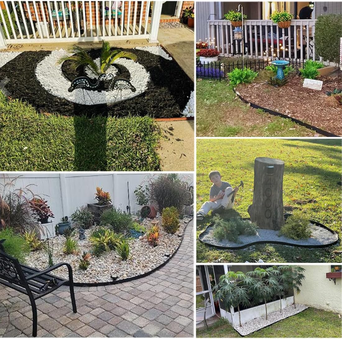 Landscape Edging 49FT,Garden Edging Borders Black [Extra Tall 4IN High] with 75pcs Plastic Stakes, Lawn Edging Flexible DIY Fence for Landscaping,Flower Bed,Grass,Gravel,Tree Surrounding