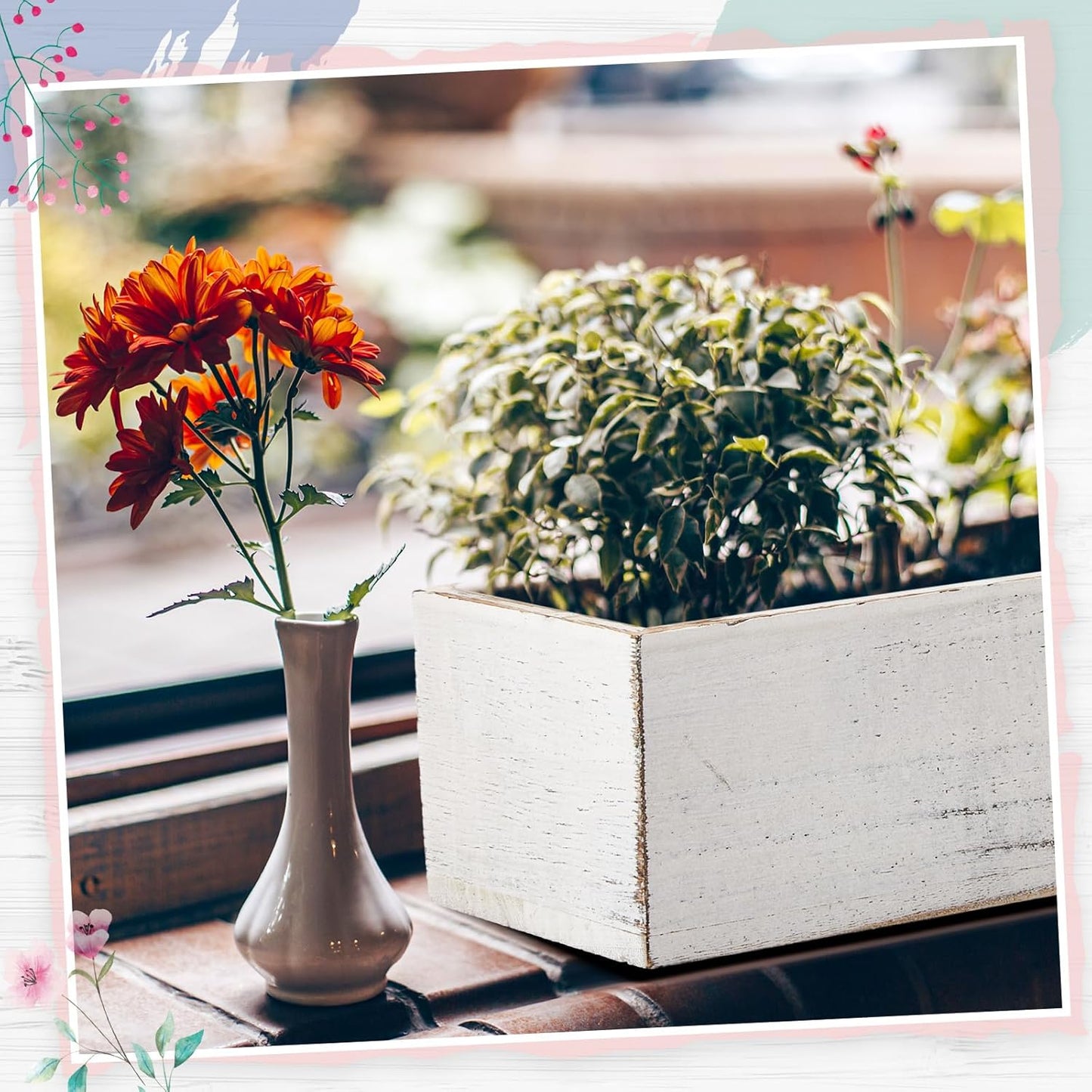 Dandat 4 Set Wood Boxes for Centerpieces 12x4 Inch Rectangle Wooden Planter Box Rustic Wooden Planters with Removable Plastic Liner Floral Foam Blocks for Home Wedding Garden Decor