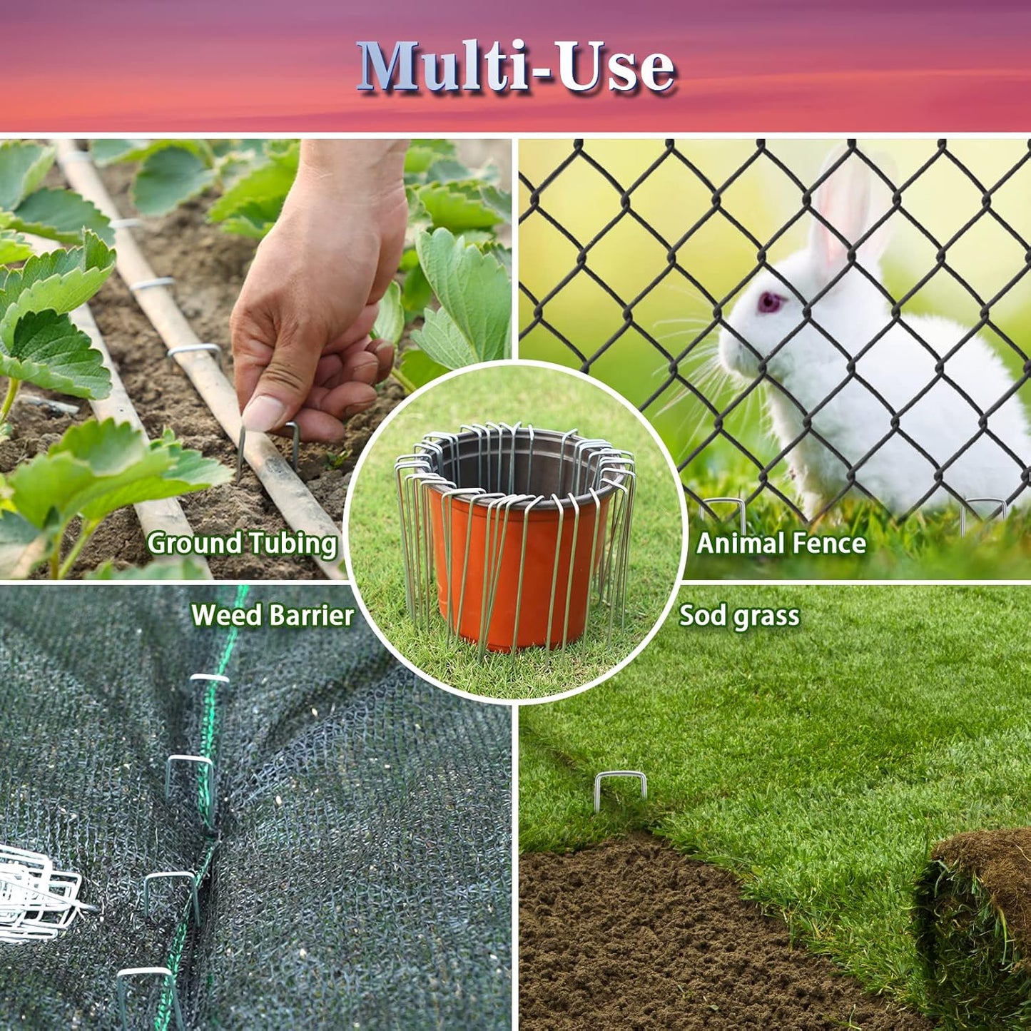 Gtongoko 500 Pack Galvanized Landscape Staples Garden Stakes Plant Cover Stakes 6 Inch 11 Gauge SOD Staples Ground Stakes for Landscaping Securing Weed Barrier Fabric