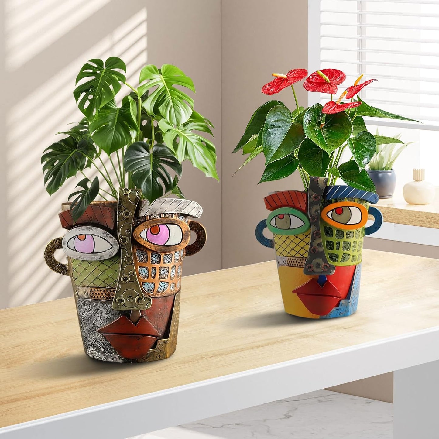 Brutalist Abstract Face Planters Pots Head, Unique Abstract Flower Pot, Funny Planters Decoration Flower Resin Face Flower Pot for Indoor and Outdoor Plants Colorful Funny Room Decor (Modern)