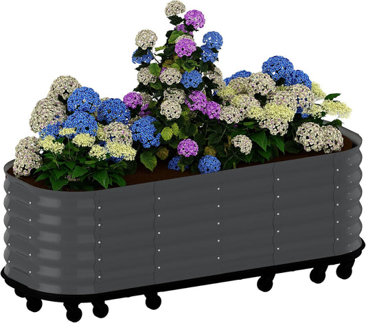 95x24x20in Galvanized Raised Garden Bed with Wheels & Water Reservoir – Durable Outdoor Planter Box, Elevated Raised Beds for Gardening, Portable Garden Box for Indoor/Outdoor Plants, Gray