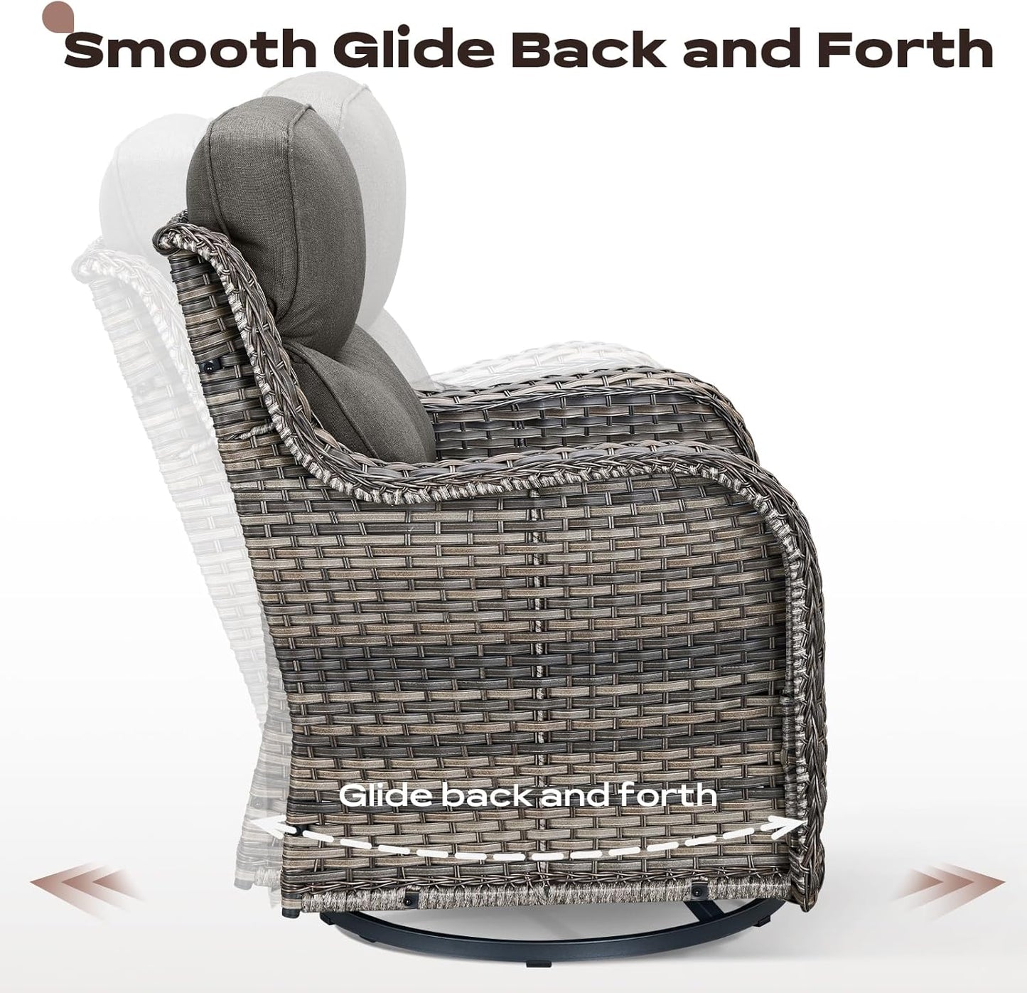 Outdoor Patio Swivel Rocker Chairs Set of 2, Waterproof Wicker, High Back, Deep Seating, Wide Armrest, Upgraded 6 inch Thick Cushions, Side Table, Ideal for Deck Porch Yard, Mixed Grey-Grey