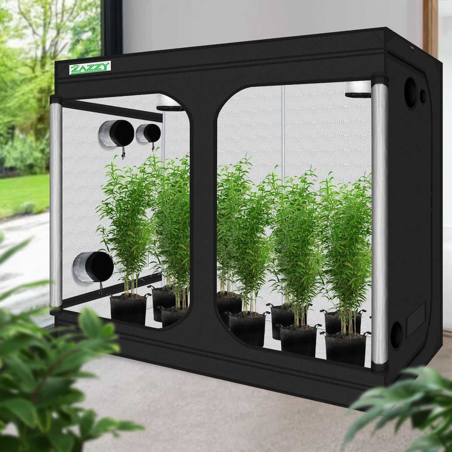 zazzy Grow Tent, 96“x48 x78 Plant Growing Tents 600D Mylar Hydroponic Indoor Grow Tent with Window, Kit Bag & Floor Tray 8x4 Growing Tent