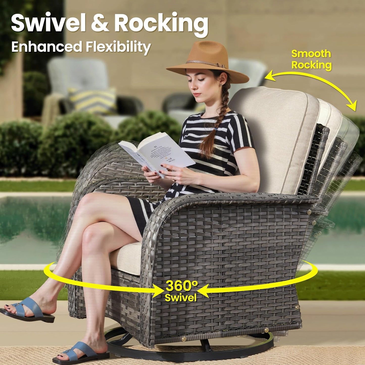ovios 8 Pieces Patio Furniture Set, Outdoor Wicker Sofa with Swivel Chairs, Coffee Table, All Weather High Back Rattan Loveseat Couch with Comfy Cushions, Beige