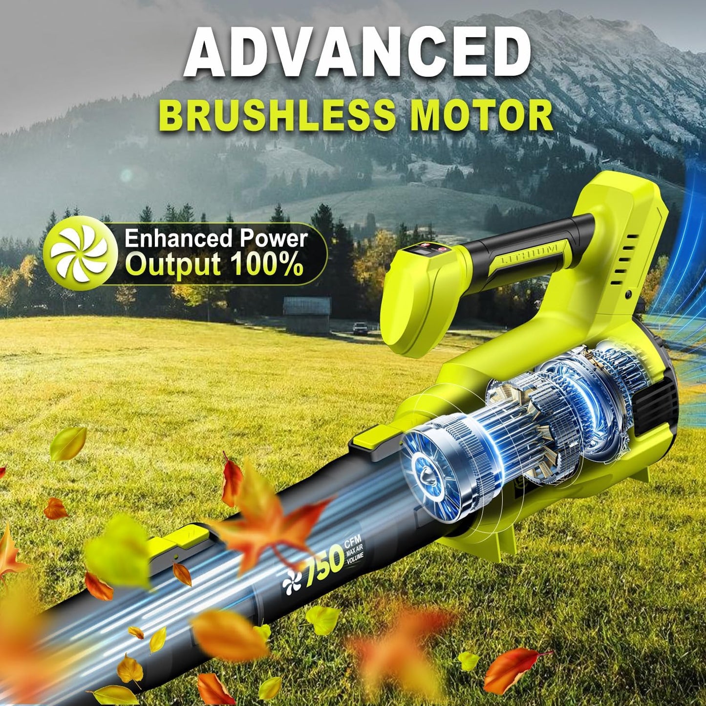 Cordless Leaf Blower, 550CFM (160MPH) Brushless Turbo Blower, 24V High Power Battery Powered Leaf Blowers with 2x4.0Ah Battery & Charger, Electric Blowers Variable Speeds for Lawn&Garden