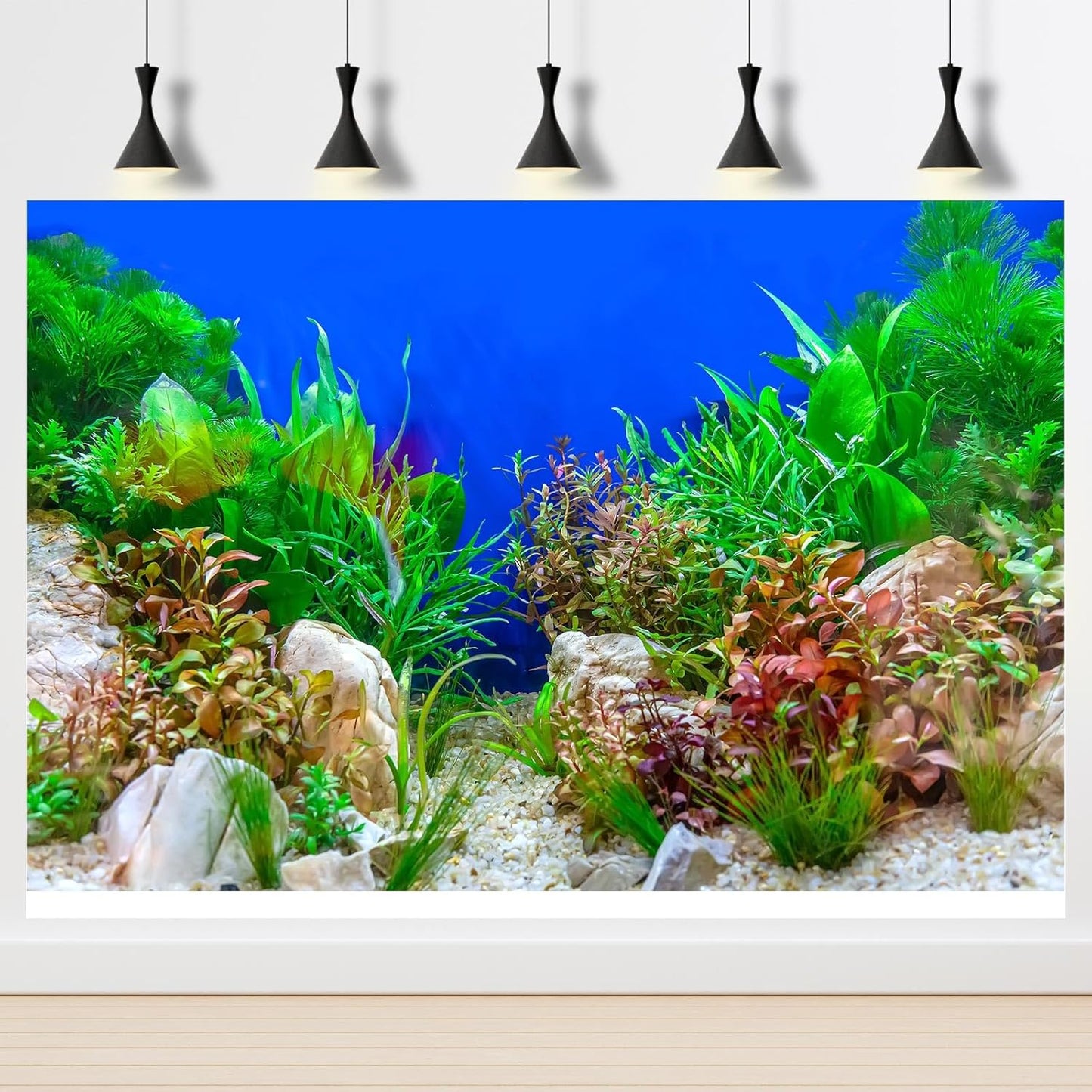 Aquarium Background Green Aquatic Plant Stone River Bed and Lake Fish Tank Background Decor Underwater Grass Leaves with Pebble Aquarium Backdrop Perfect Fish Tank Decors Vinyl 36x18in