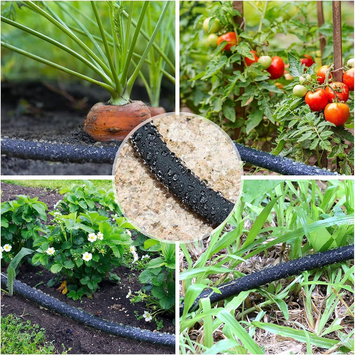 Soaker Hose, 1/2" x 150 FT Round Rubber Garden Soaker Hose, Heavy Duty Water Seeper Soaker Hoses for Foundation Watering, Garden Beds, Garden, Lawn and Plants