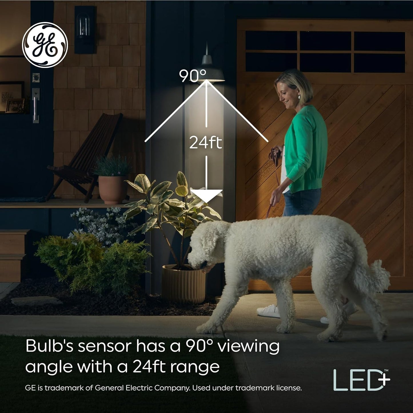 GE LED+ Motion Sensor LED Light Bulbs, 12W, Outdoor Security Lights, A21, Warm White (2 Pack)