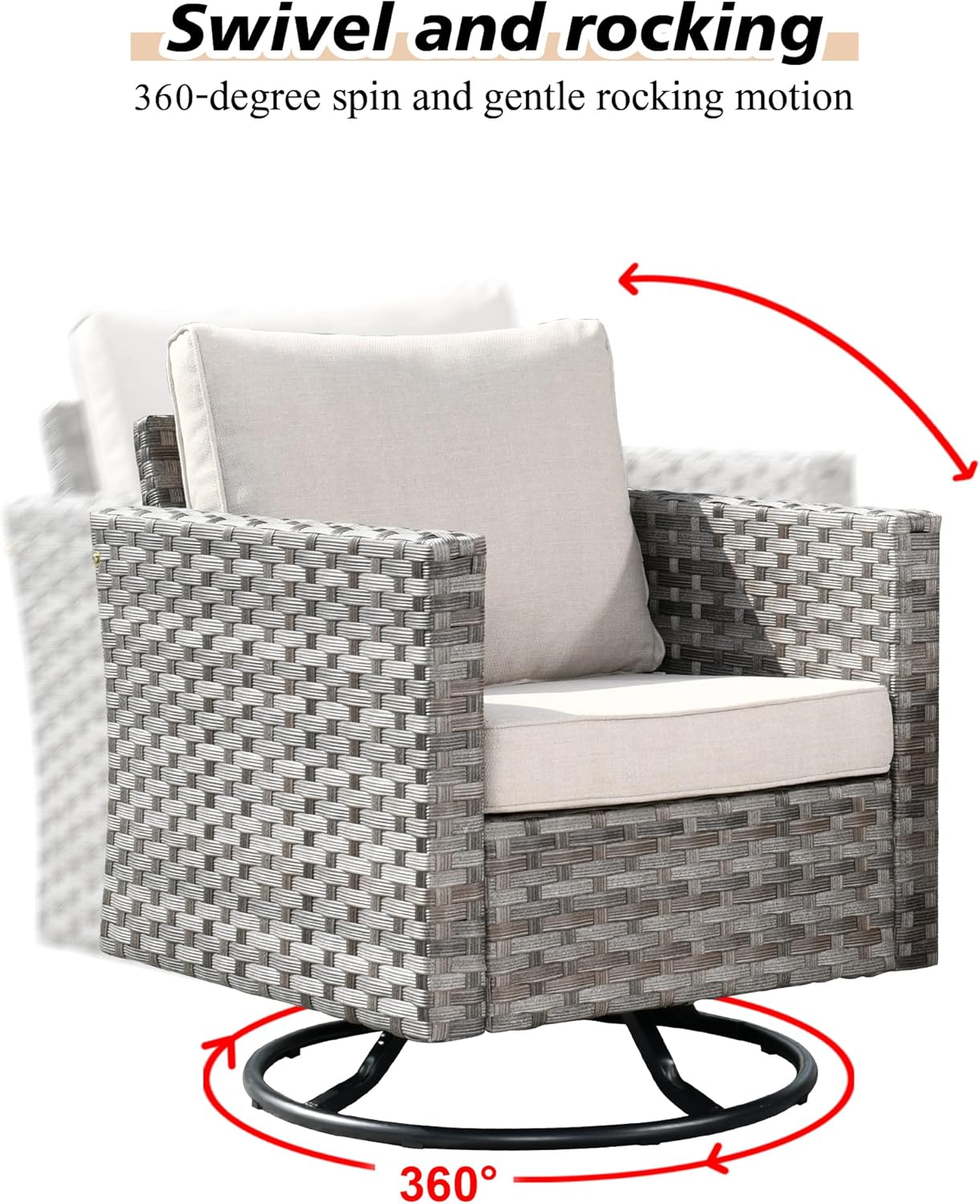 HOOOWOOO 9 Piece Modular Patio Outdoor Sectional Furniture Set with Large Propane Fire Pit Table,Wicker Conversation Sofa Set with Swivel Chairs,Outside Couch Set(Beige)