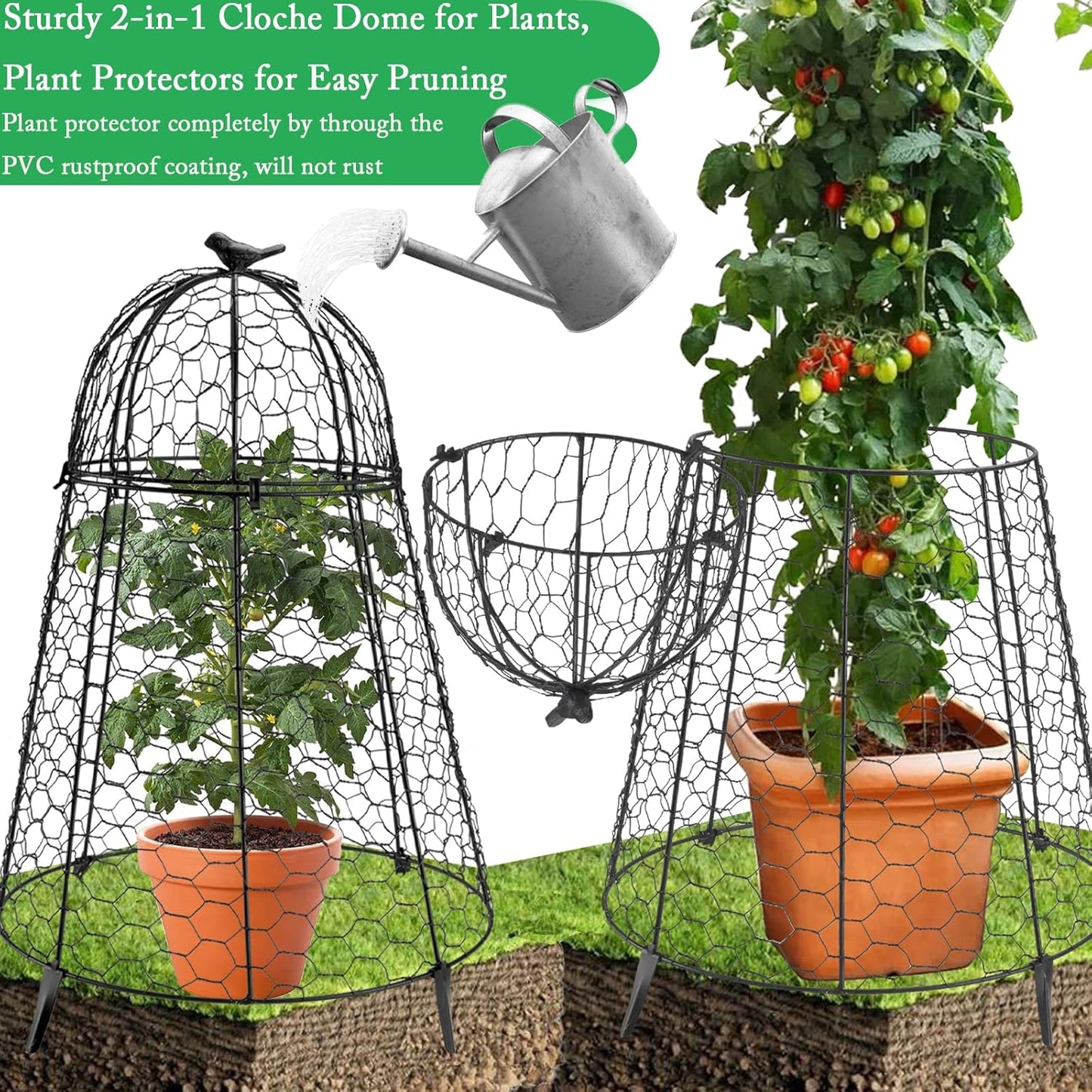 Plant Protector Chicken Wire Cloche 8 PCS, Plant Protectors from Animals, 18.7×12 Inch Large Garden Cloches for Plants, Sturdy 2-in-1 Cloche Dome for Plants, Plant Protectors for Easy Pruning