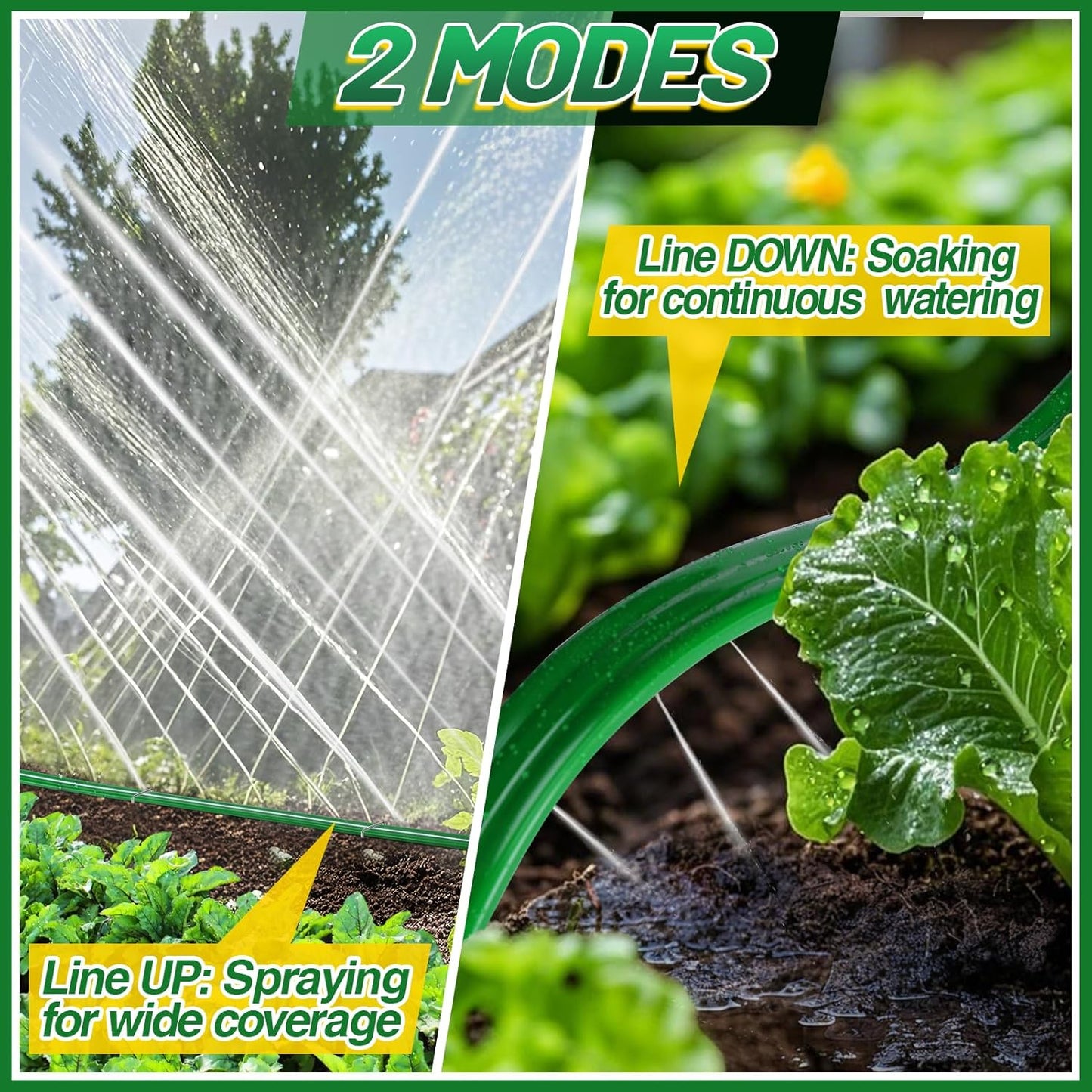 50ft Sprinkler Soaker Hose - Kink-free, Save Water, Flexible - Heavy Duty Three Tube Flat Watering Hose for Garden Yard Lawn Irrigation, With 15 Stakes