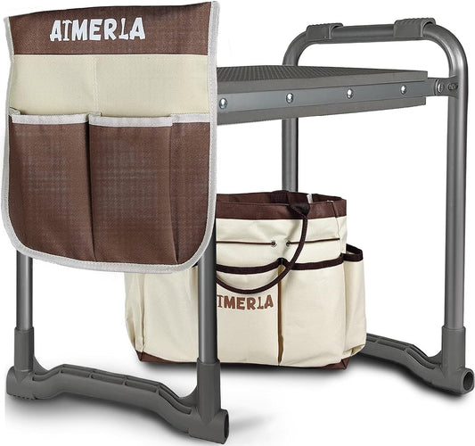 Foldable Garden Kneeler Seat Heavy Duty [Upgraded Widened Thick Kneeling Pad] Garden Stool with Large Garden Tool Bags with Pockets - Portable Garden Bench Gardening Gifts for Parents