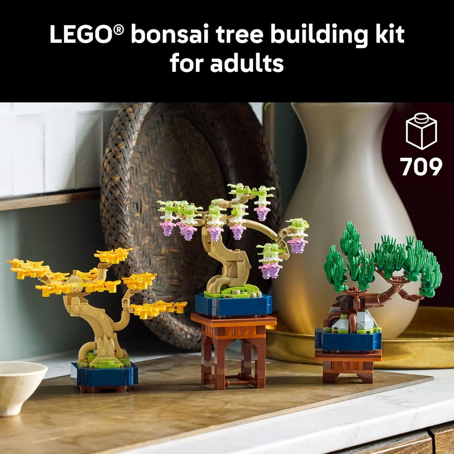 LEGO Botanicals Mini Bonsai Trees Building Set - Artificial Bonsai Tree Building Blocks for Adults, 18+ - DIY Home and Office Decor for Men and Women - Gift for Adults - 10373