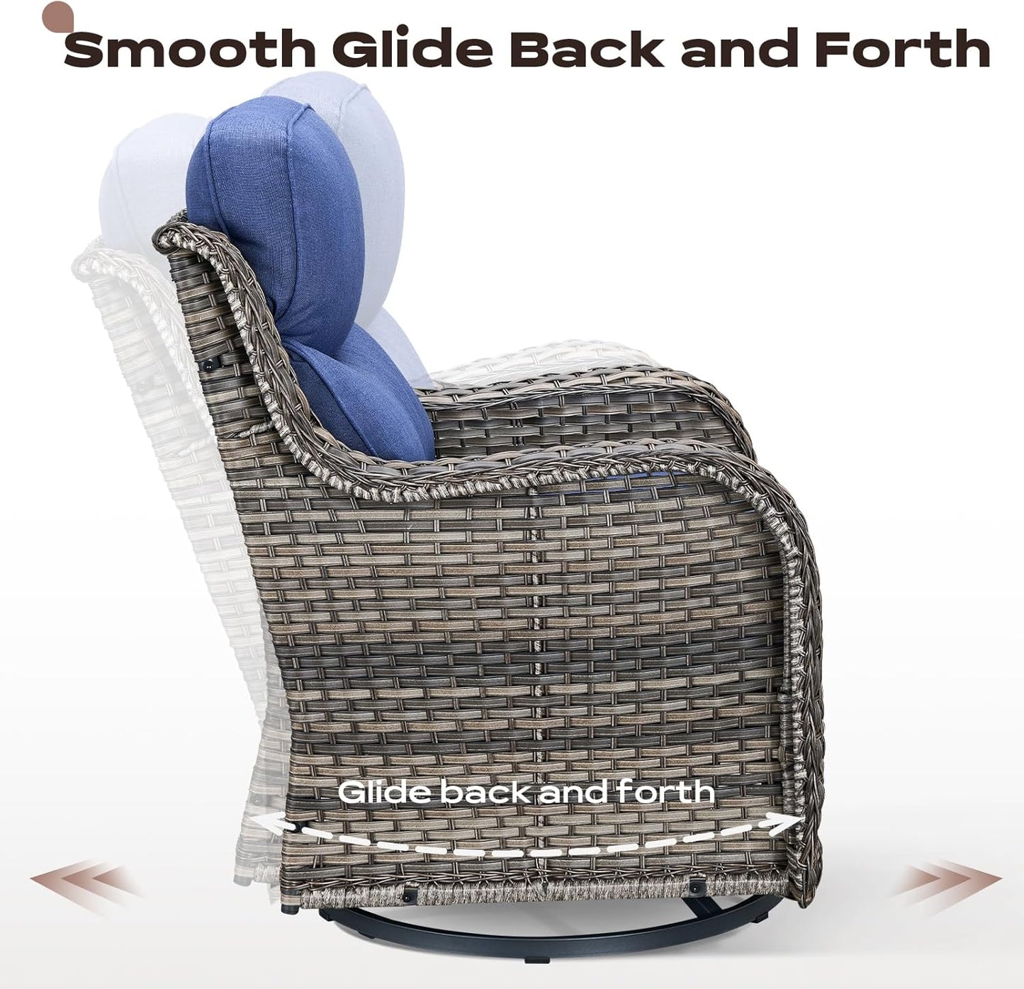 Wicker Outdoor Patio Furniture Set - 7 Piece Patio Conversation Sets with Swivel Rocker Chairs, Ottomans and Sofa, 6 inch Cushions, Waterproof Wicker, for Porch Deck Mixed Grey/Blue