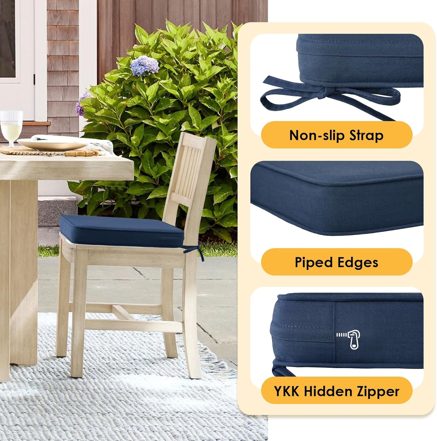 Outdoor Sunbrella Square Corner Seat Cushion, 18.5"x16"x3", Set of 4, Non Slip Seat Cushion Pads with Removable Cover for Patio Furniture, Garden Yard Lawn, Specrtum Indigo