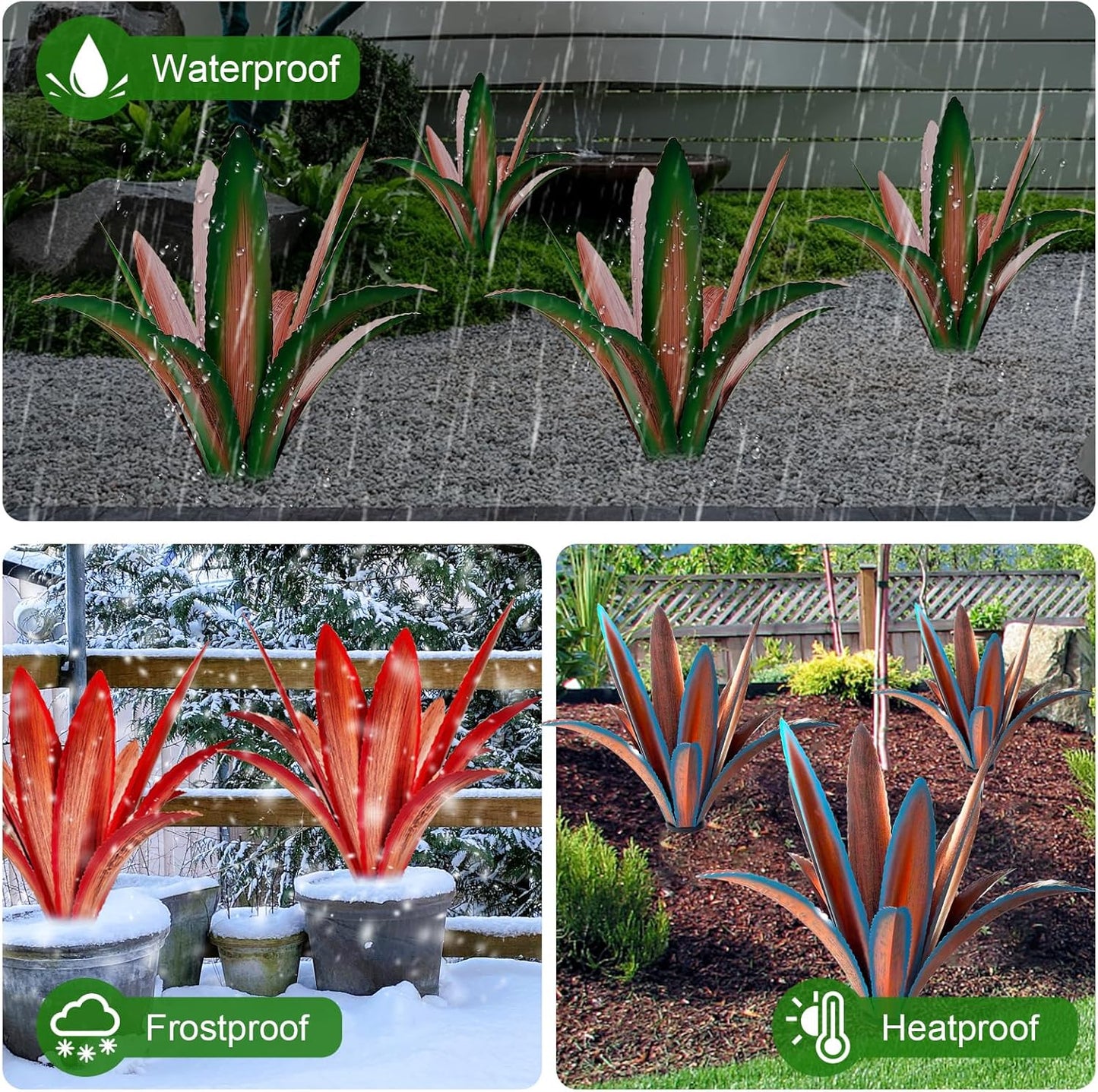 TOMBABY Enlarge Thickened Wind Resistant Metal Agave Garden Art Metal Plant Country Garden Sculpture Statue Outdoor Decoration Agave Metal Plant Courtyard Garden Lawn Ornament Gift (1, 12 Leaves red)