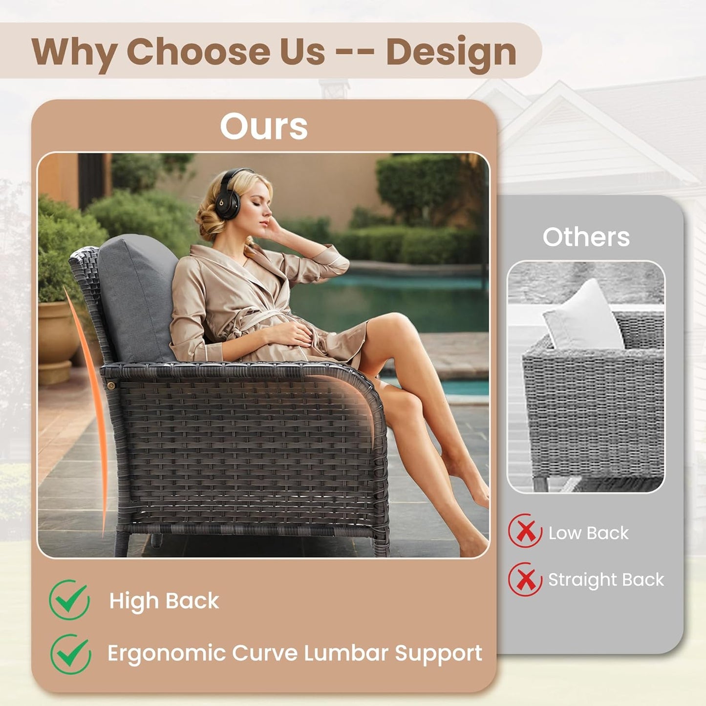 HOOOWOOO Patio Furniture Set,Outdoor High Back Loveseat Set,All Weather Wicker 2-Seater-Sofa Love Seat with Table,Dark Gray